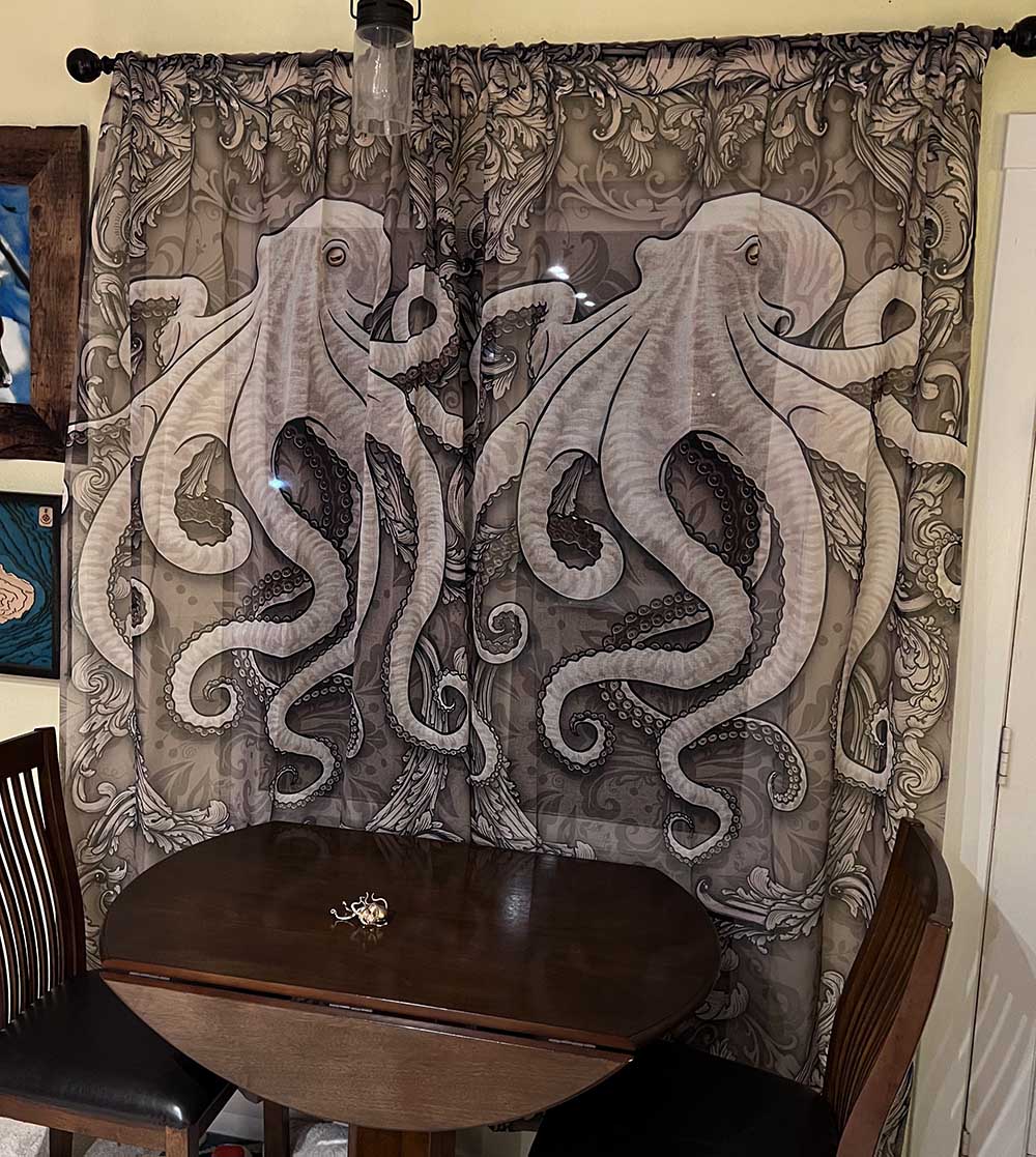Abysm Internal Octopus Cream Curtains, sheer