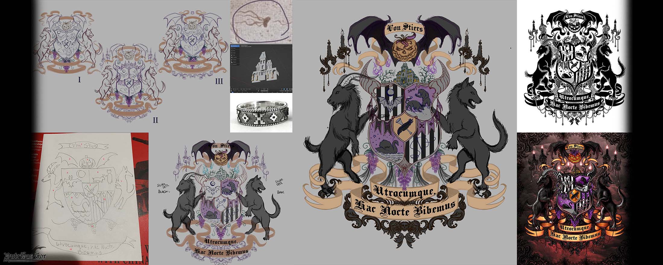 Process of making a Gothic Coat of Arms Design, Halloween inspired, by Putridus Cor