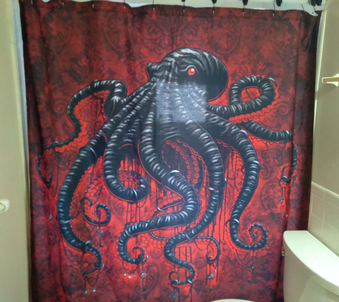 Abysm Internal Shower Curtain Gothic Red and Black Octopus