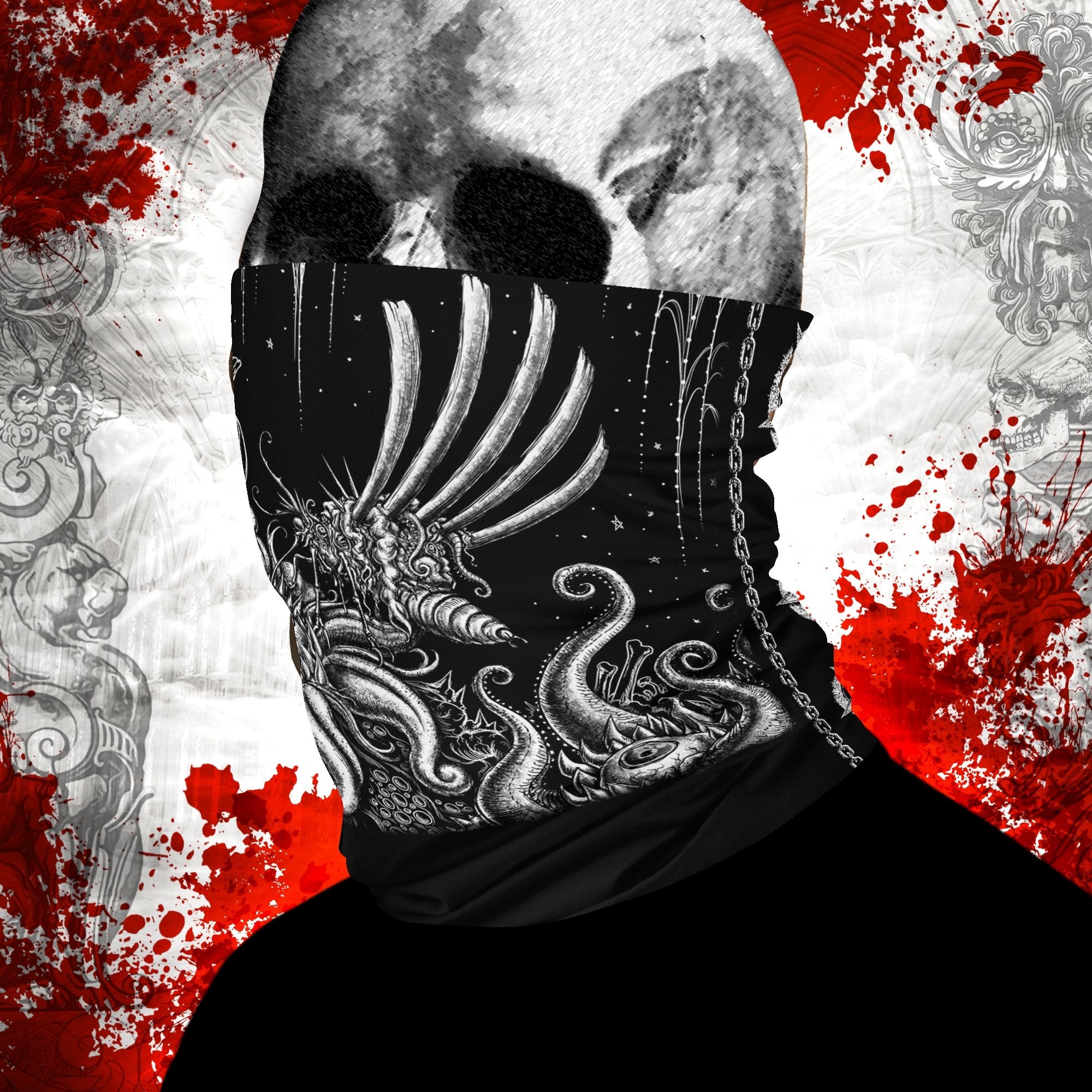 Horror Neck Gaiter, Face Mask, Head Covering, Gothic Hell, Street Outfit - Bloodfly - Abysm Internal