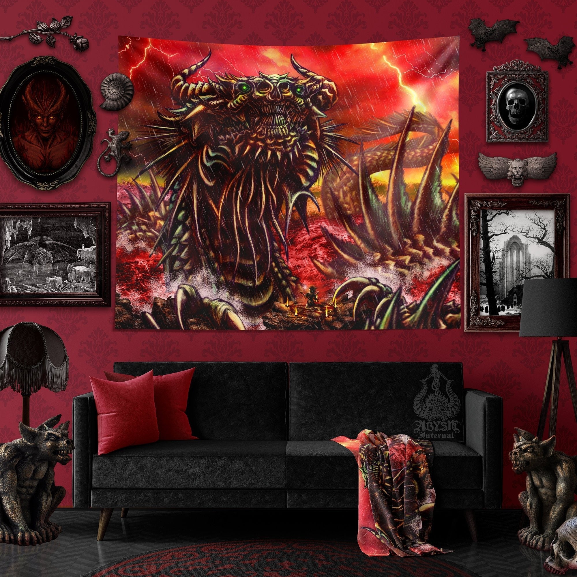 Leviathan Tapestry, Demon Vertical Art Print, Satanic Decor - Dragon  Serpent, 2 Colors