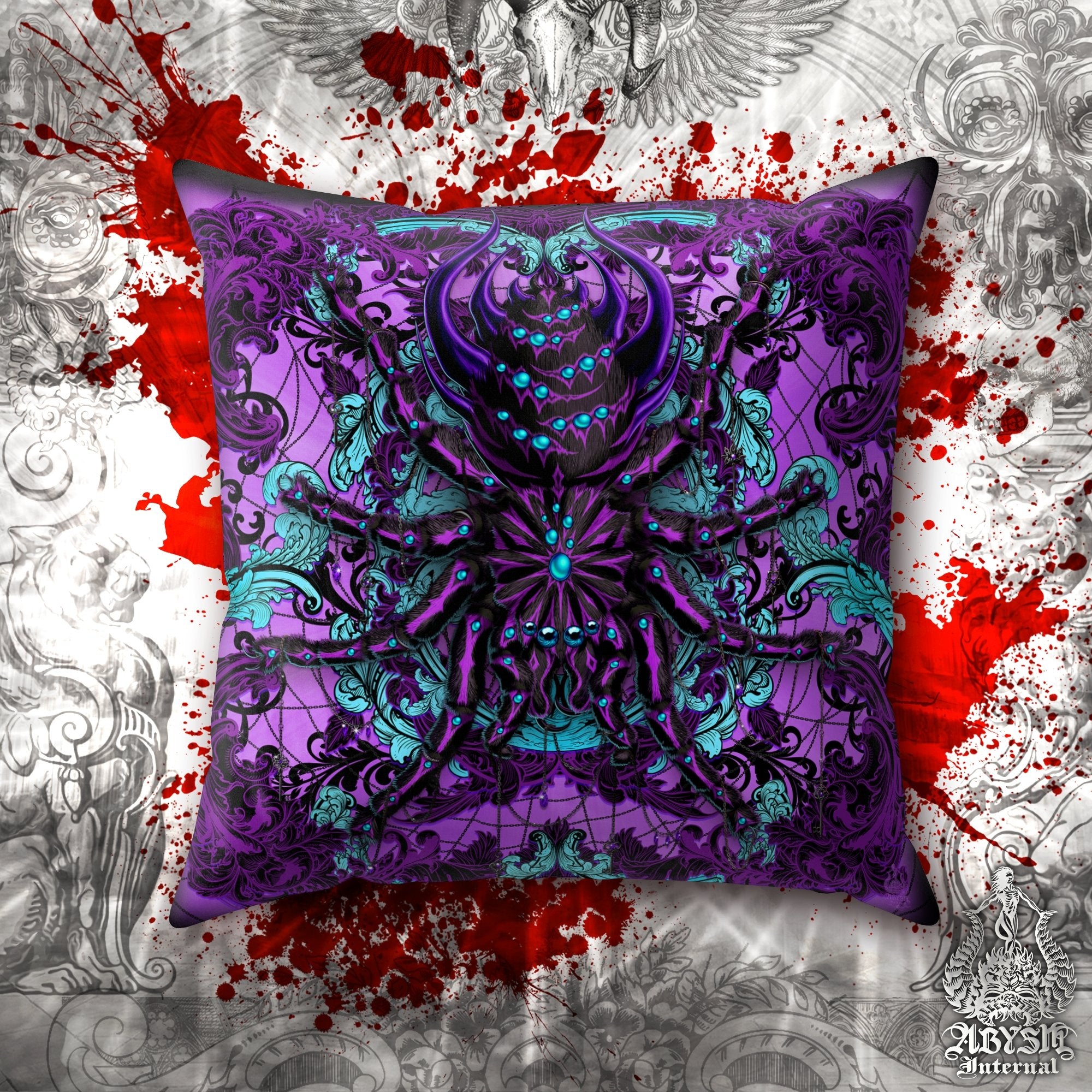 Pastel Goth Throw Pillow, Decorative Accent Pillow, Square Cushion Cover,  Alternative Anime and Gamer Home Decor, Japanese Demon - Black & Purple Oni