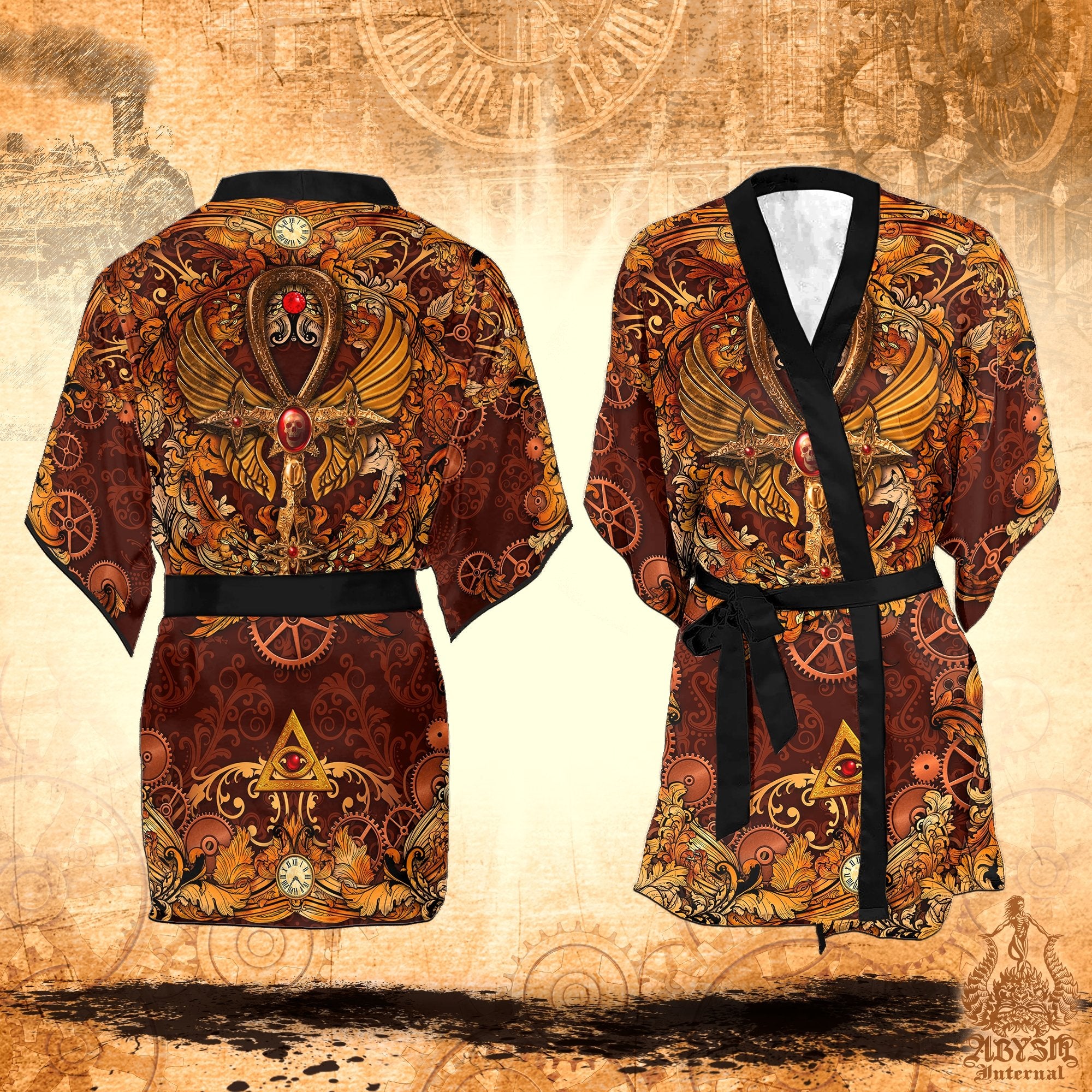 Steampunk Cover Up, Beach Outfit, Party Kimono, Occult Summer Festival Robe, Indie and Alternative Clothing, Unisex - Ankh - Abysm Internal