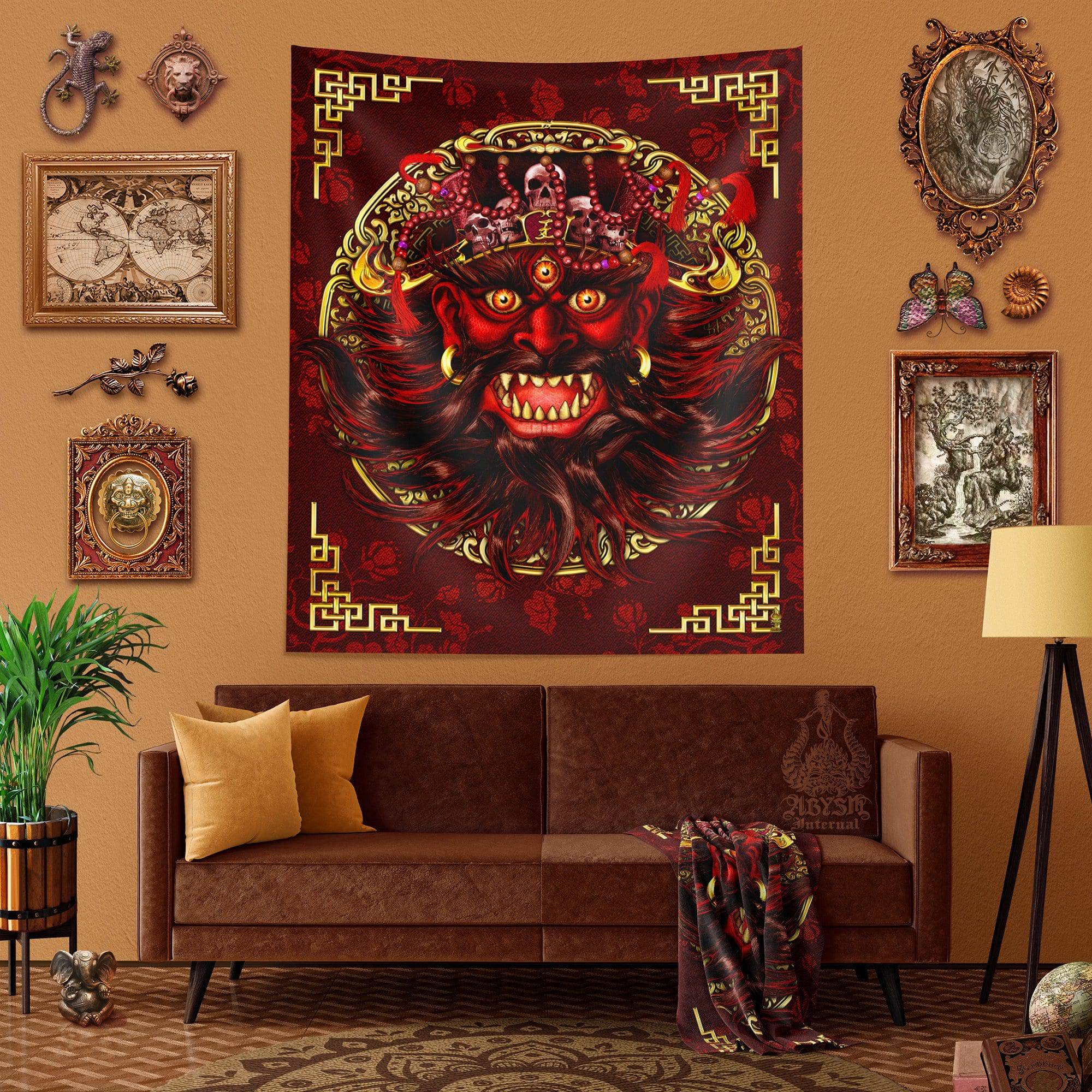 Devil Tapestry, Satanic Wall Hanging, Gamer Home Decor, Vertical Art Print