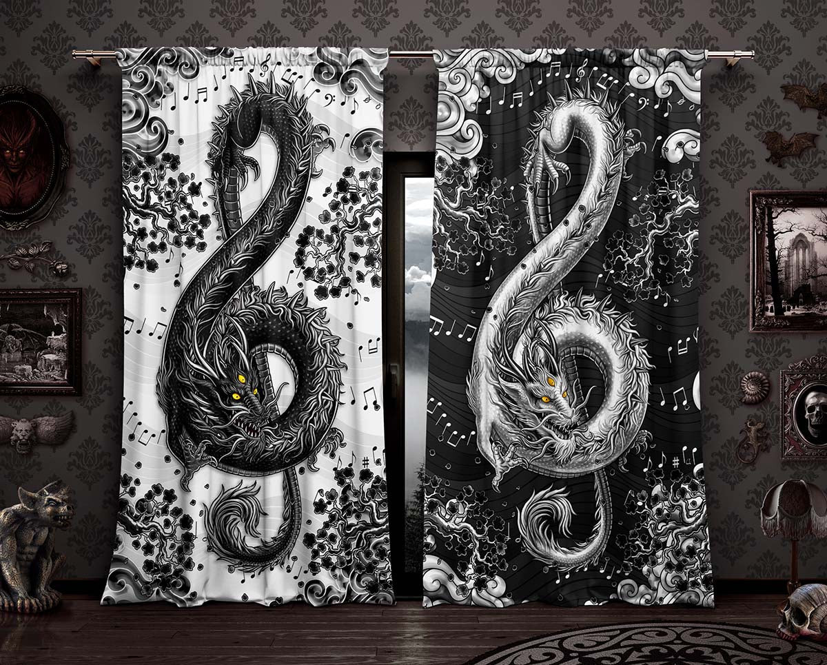 Gothic Window Curtains - Art Prints, Music Room Decor and Gifts, Asian or Chinese Dragons - Abysm Internal