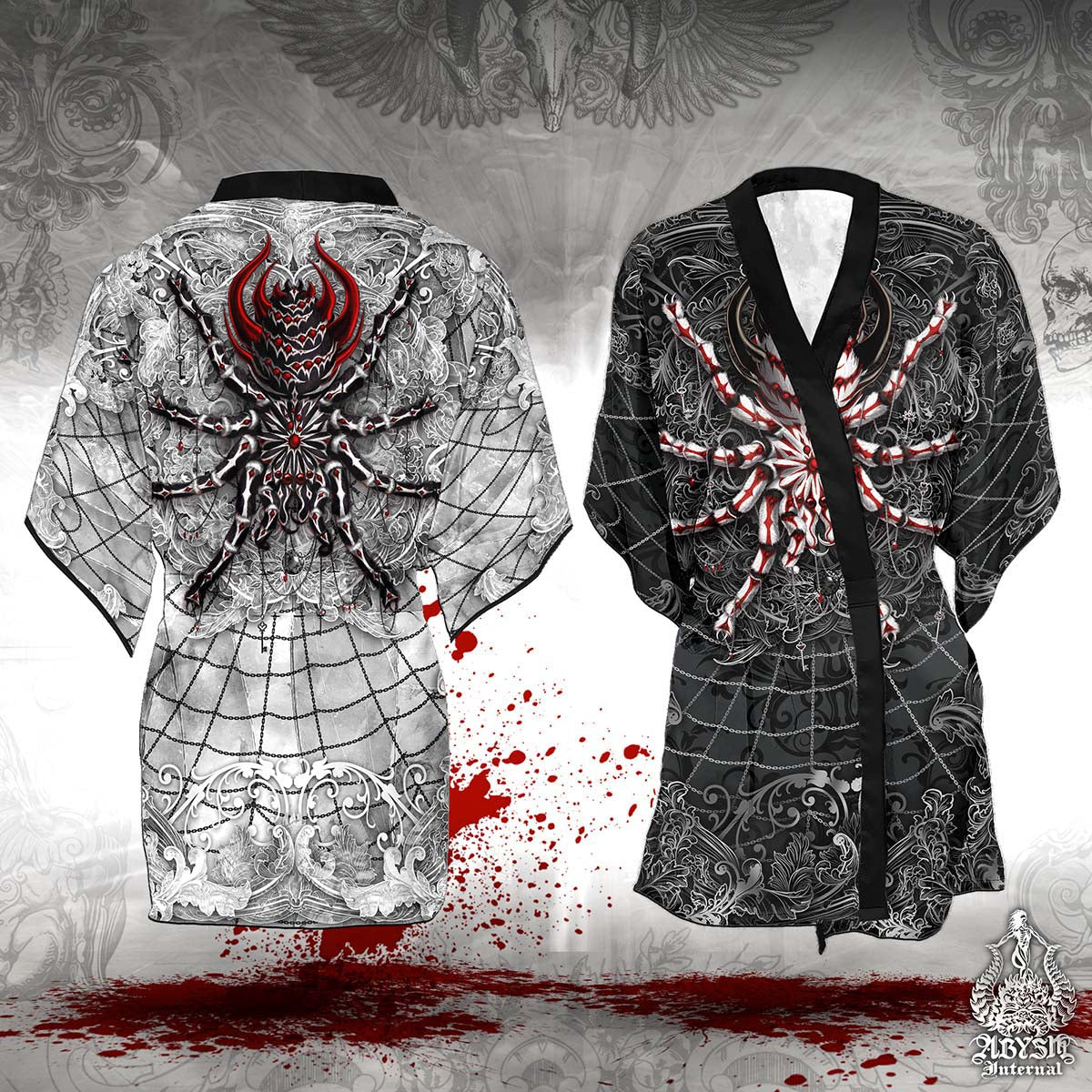 Gothic Kimonos, Short Robes - Art Prints, Unique Indie Clothing and Gifts, Halloween Spiders - Abysm Internal