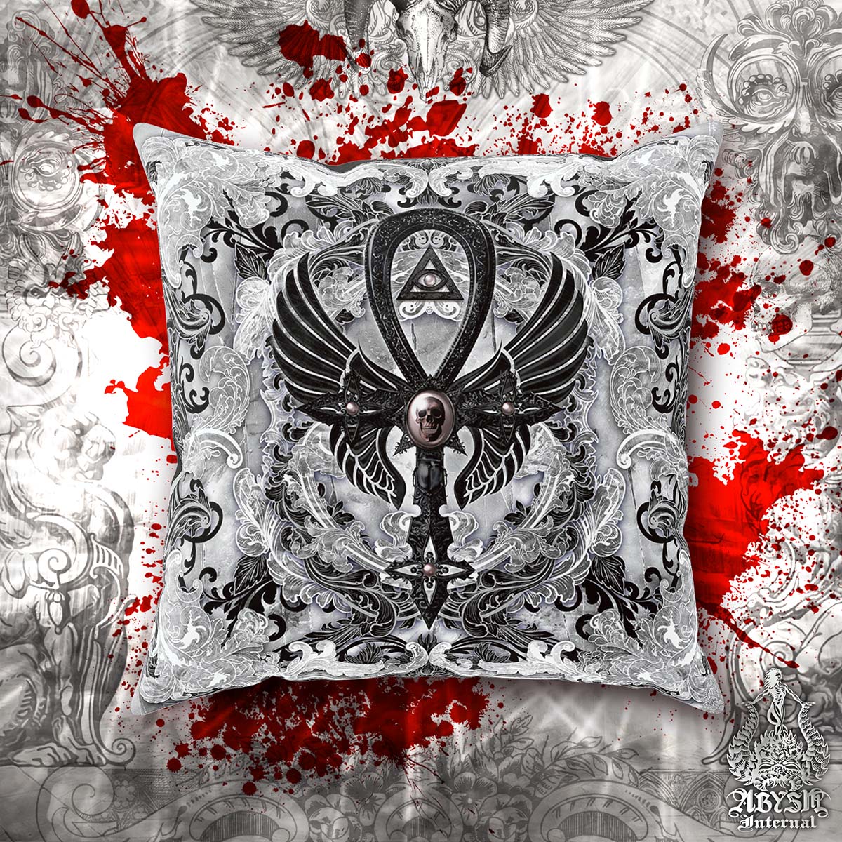 Gothic Throw Pillows - Art Prints, Decor and Gifts, Ankh Cross - Abysm Internal
