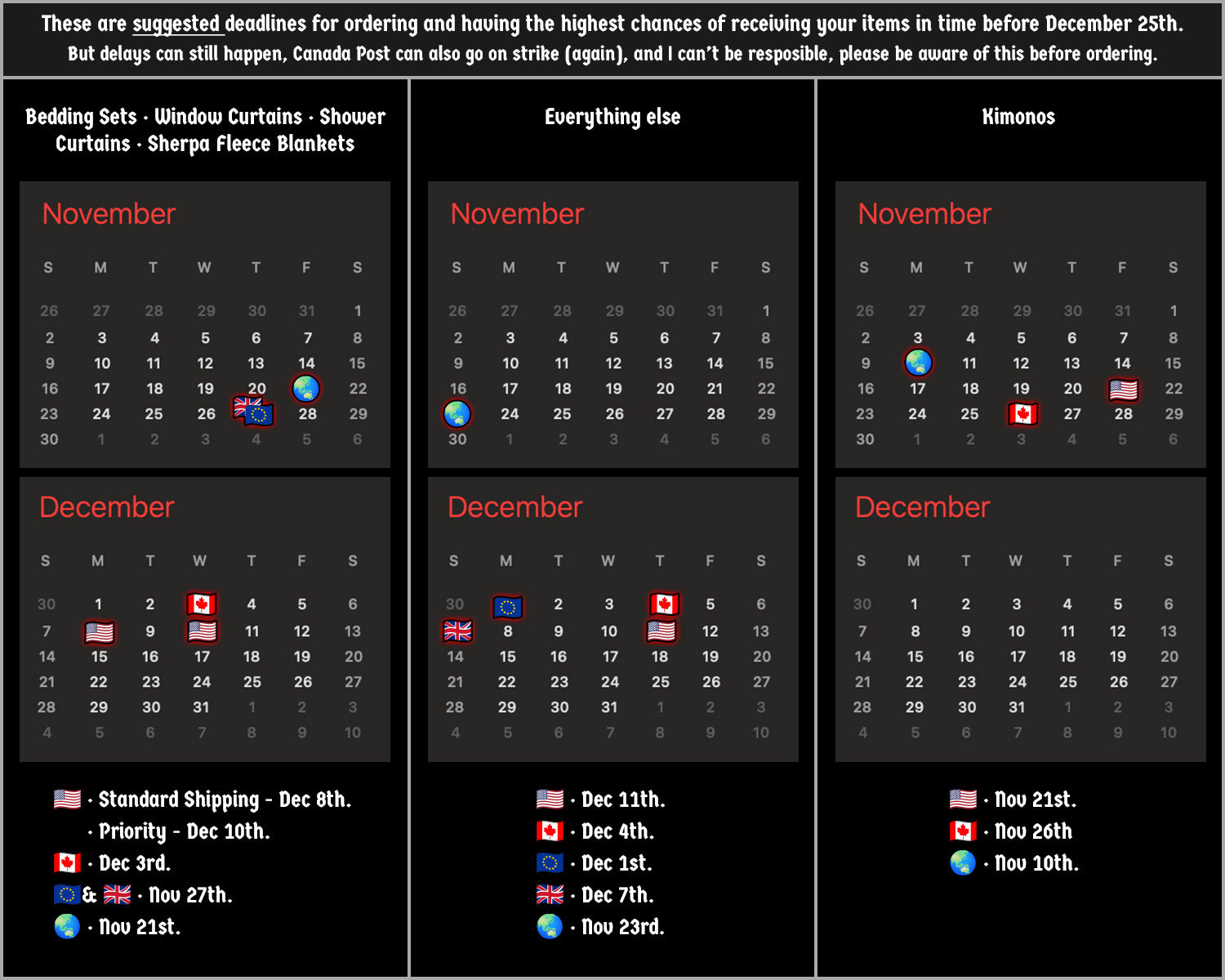Abysm Internal 2025 Holiday Deadlines