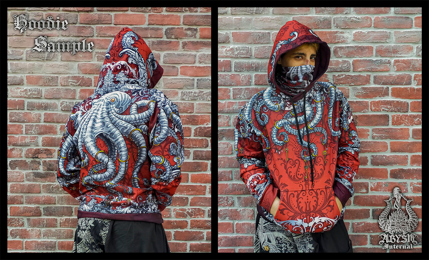 Abysm Internal Hoodie Octopus Silver and Red Sample 1