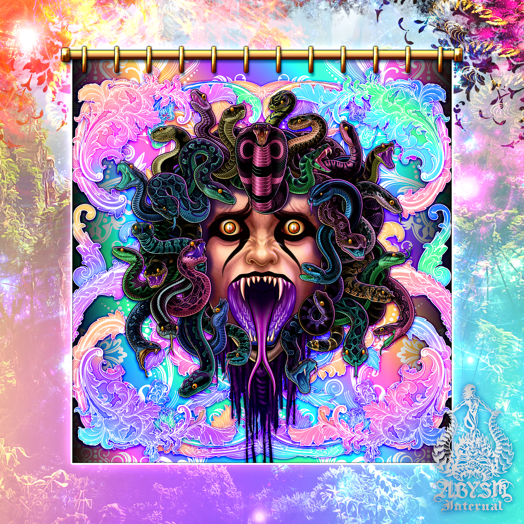 Psychedelic Medusa Shower Curtain, 71x74 inches, Funky Psychedelic Medusa Shower Curtain, 71x74 inches, Funky