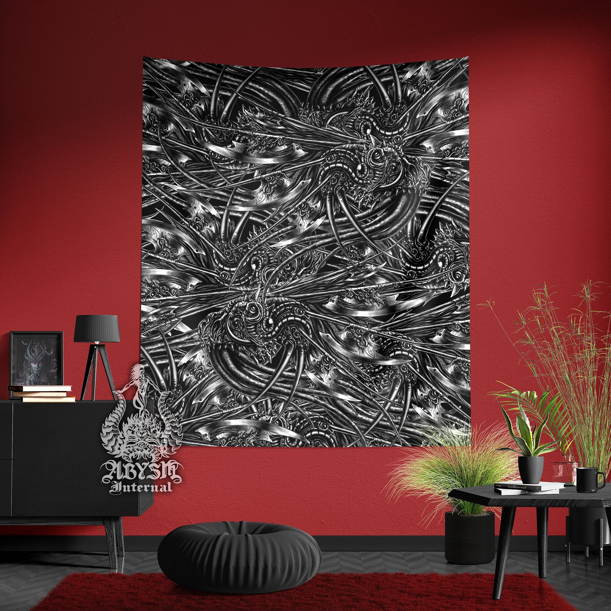 Abstract Goth Art Tapestry, Monster Wall Hanging, Alien Gothic Home Decor, Vertical Art Print - Abysm Internal