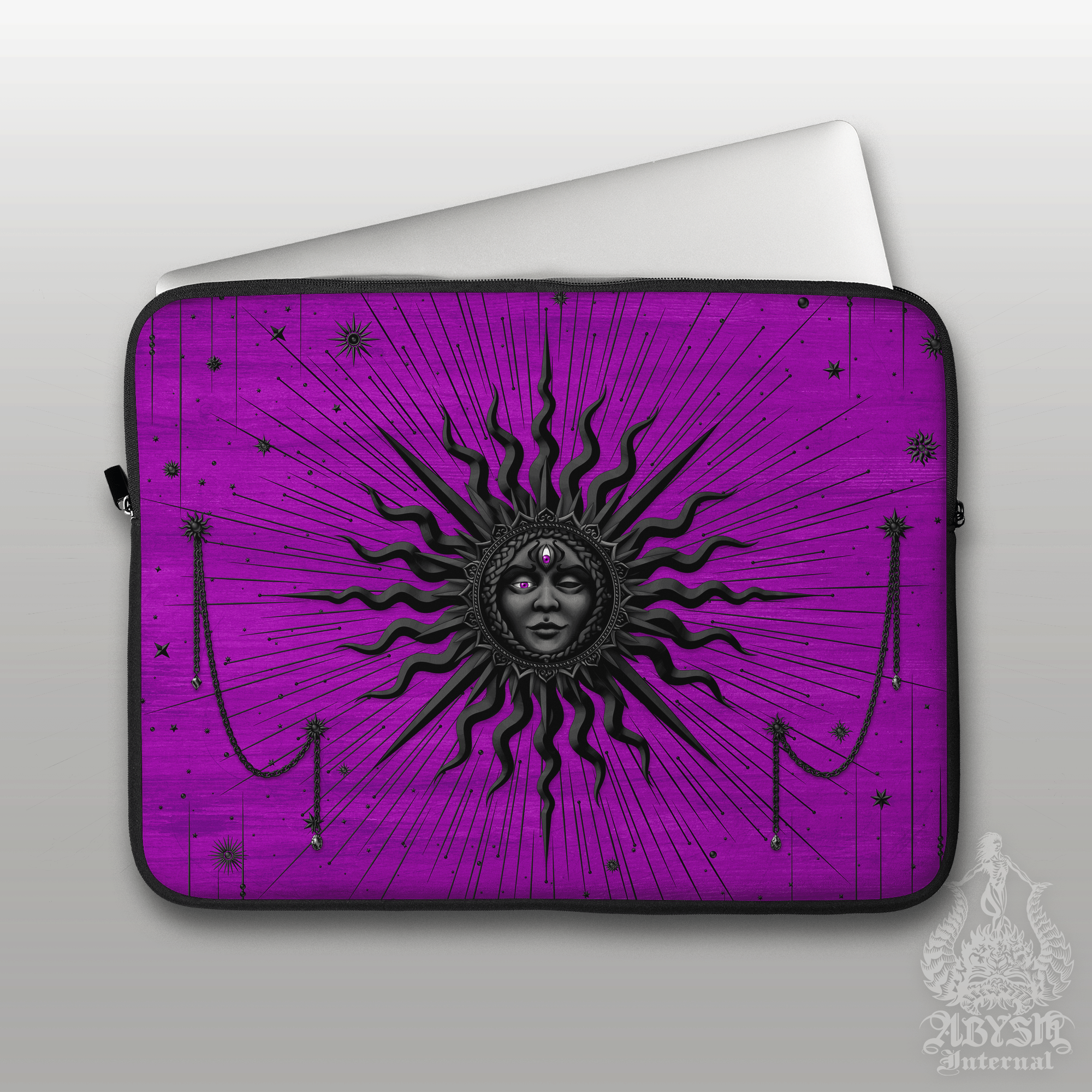 Black Sun Laptop Case – Tarot Arcana, Witchy Gift, Pastel Goth Purple, 13" & 15", Esoteric Art, Printed Padded Soft Sleeve - Abysm Internal