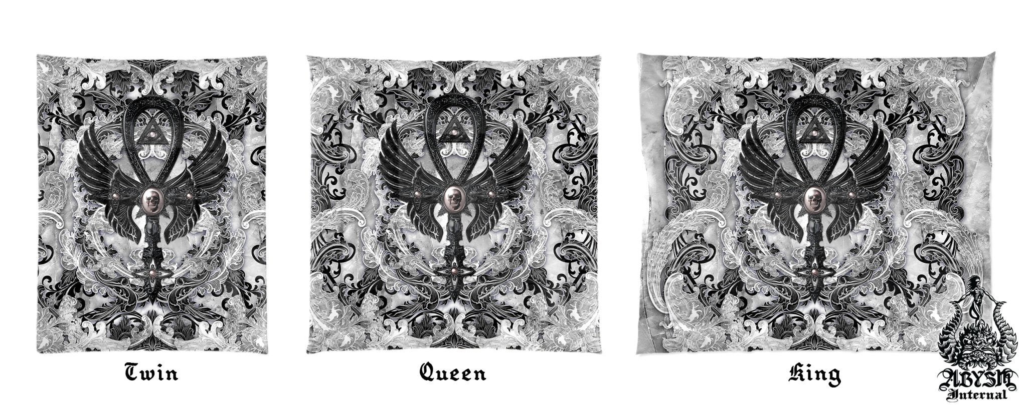 Black & White Goth Comforter or Duvet, Ankh Bed Cover, Gothic Bedroom Decor, King, Queen & Twin Bedding Set - Abysm Internal