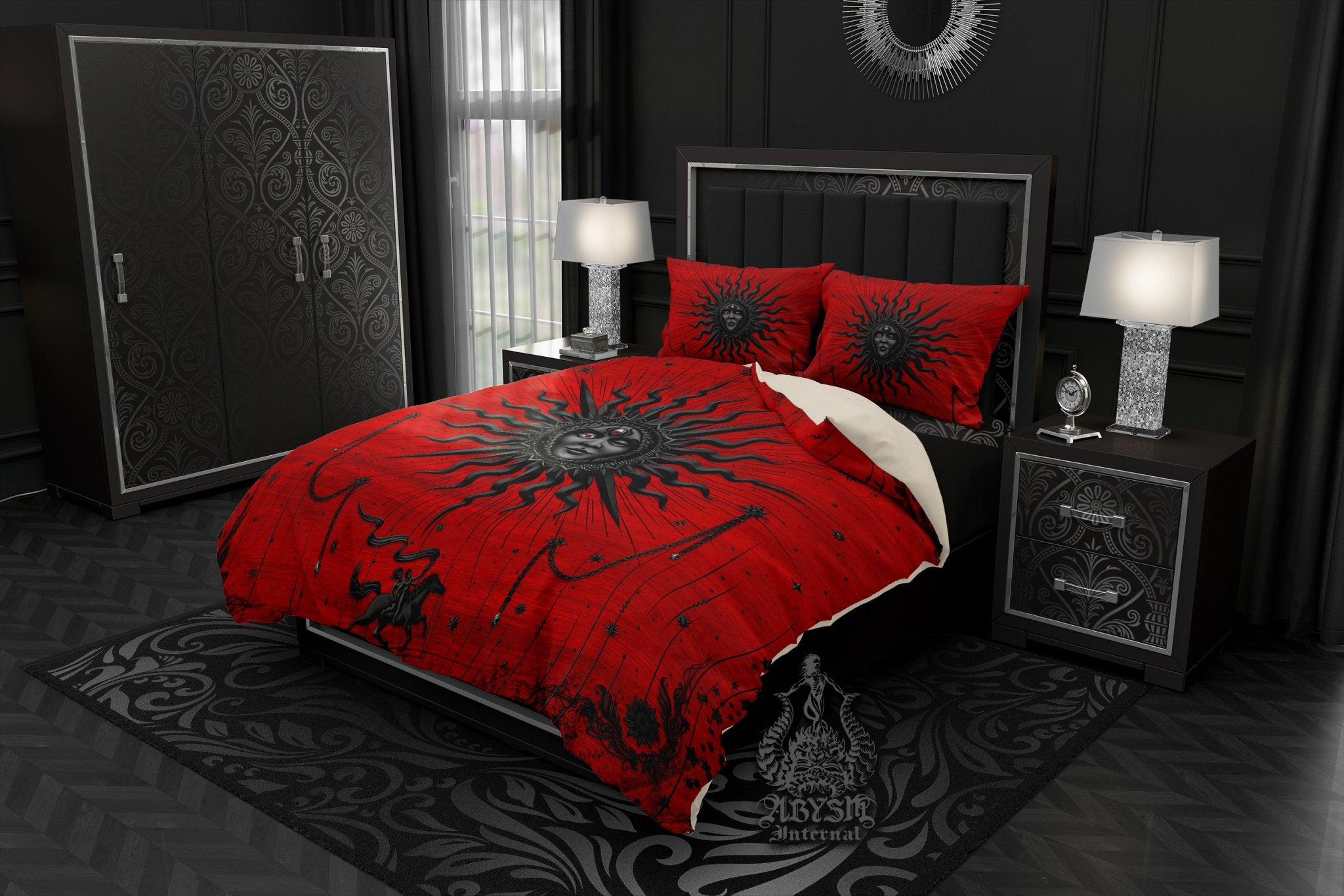 Bloody Gothic Sun Duvet Cover, Red and Black Bed Covering, Esoteric Comforter, Goth Bedroom Decor King, Queen & Twin Bedding Set - Tarot Arcana Art - Abysm Internal