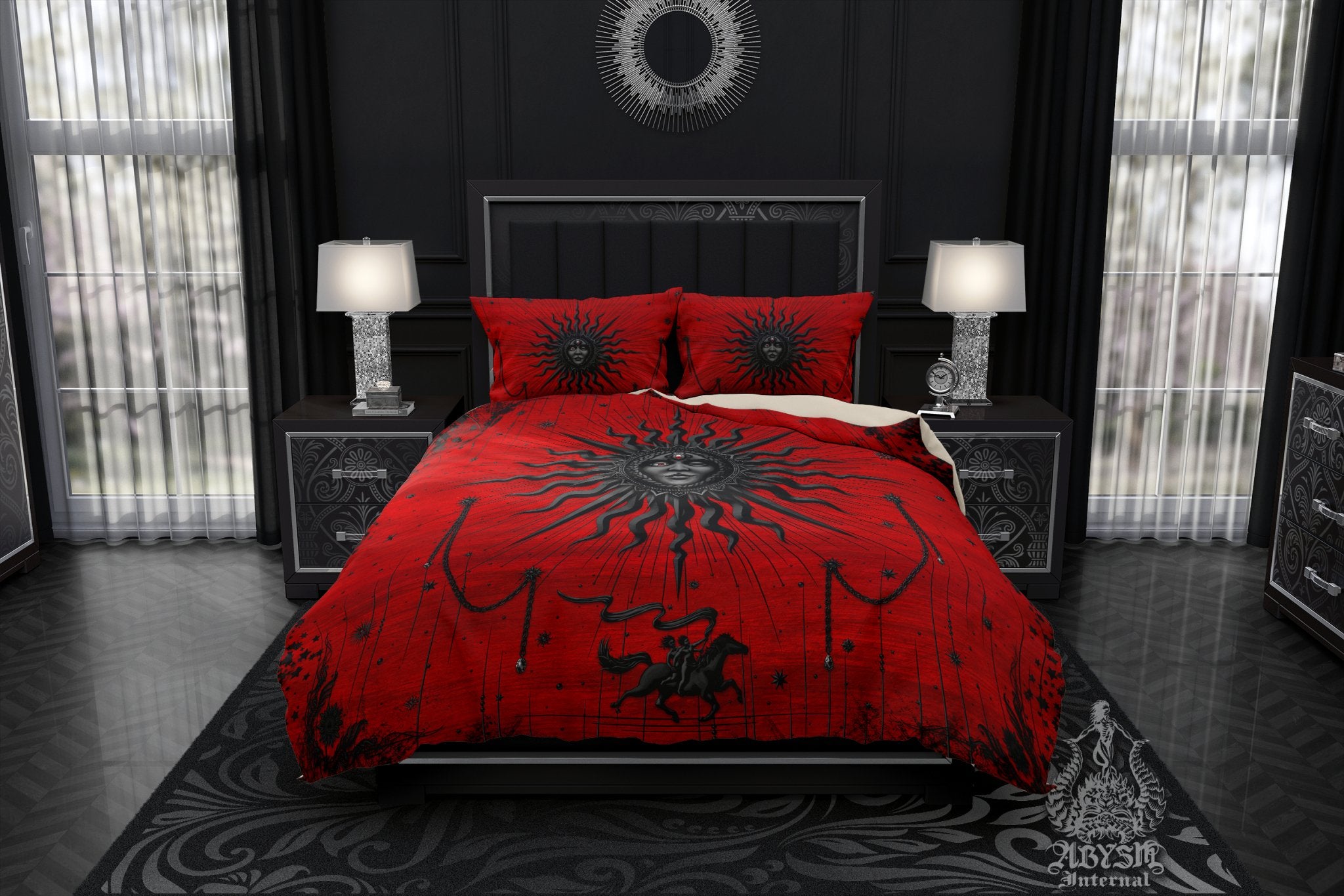 Bloody Gothic Sun Duvet Cover, Red and Black Bed Covering, Esoteric Comforter, Goth Bedroom Decor King, Queen & Twin Bedding Set - Tarot Arcana Art - Abysm Internal