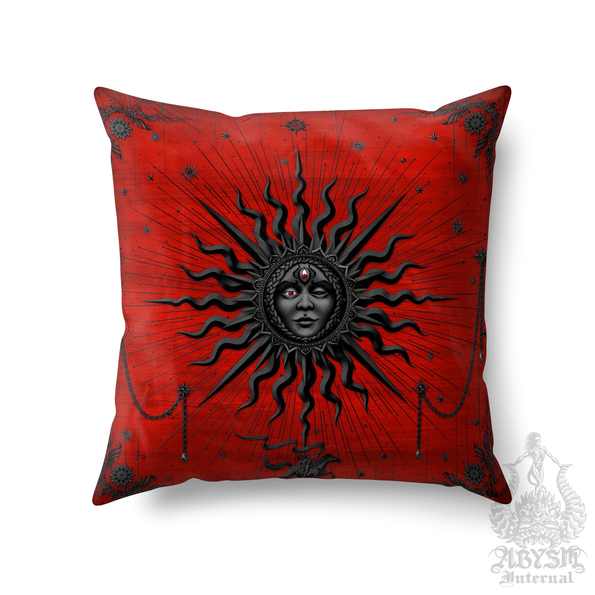 Bloody Gothic Throw Pillow, Goth Decorative Accent Pillow, Witchy Square Cushion Cover, Black Sun, Arcana Tarot Art, Alternative Home, Witch, Fortune & Magic Room Decor - Abysm Internal