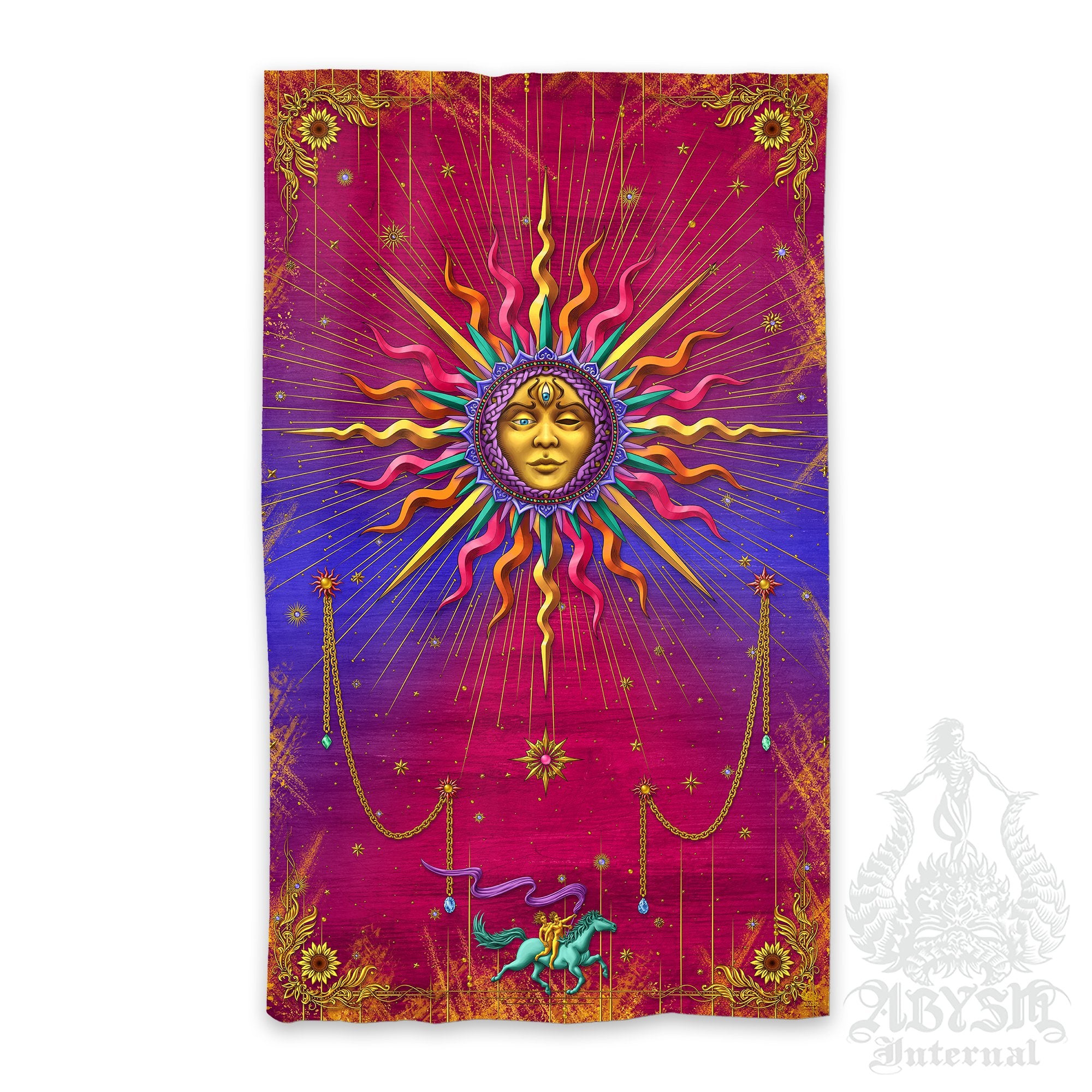 Boho Sun Curtains, 50x84' Printed Window Panels, Psychedelic Indie Home Decor, Tarot Arcana, Trippy Esoteric Art Print - Psy - Abysm Internal