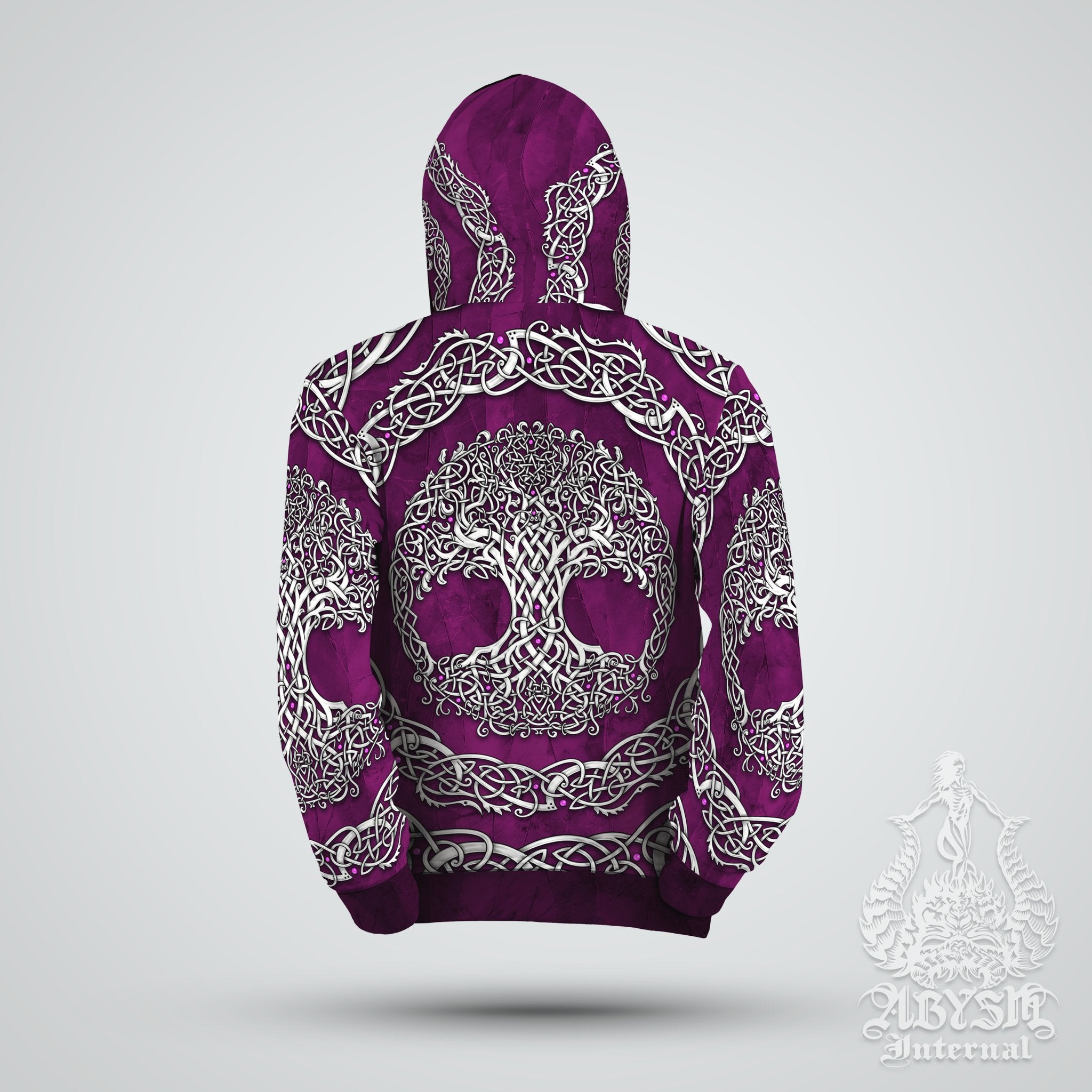 Celtic Hoodie, Nature Pullover, Indie Outfit, Boho Sweater, Tree of Life Streetwear, Witchy Clothing, Unisex - White and Green, Purple or Black, 3 Colors - Abysm Internal