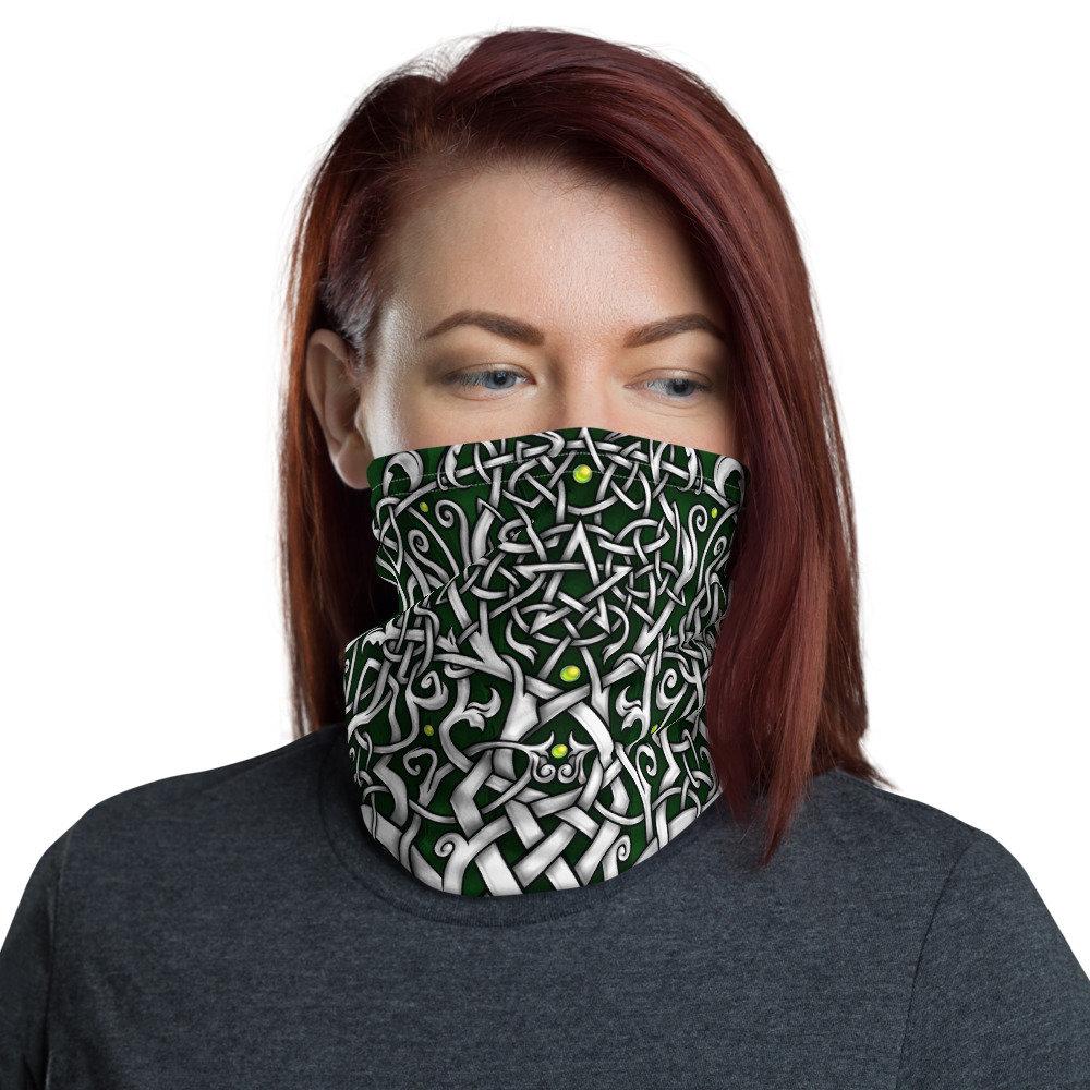 Celtic Neck Gaiter, Face Mask, Printed Head Covering, Pagan Outfit, Tree of Life, Witchy - Gold and White, 6 Colors - Abysm Internal