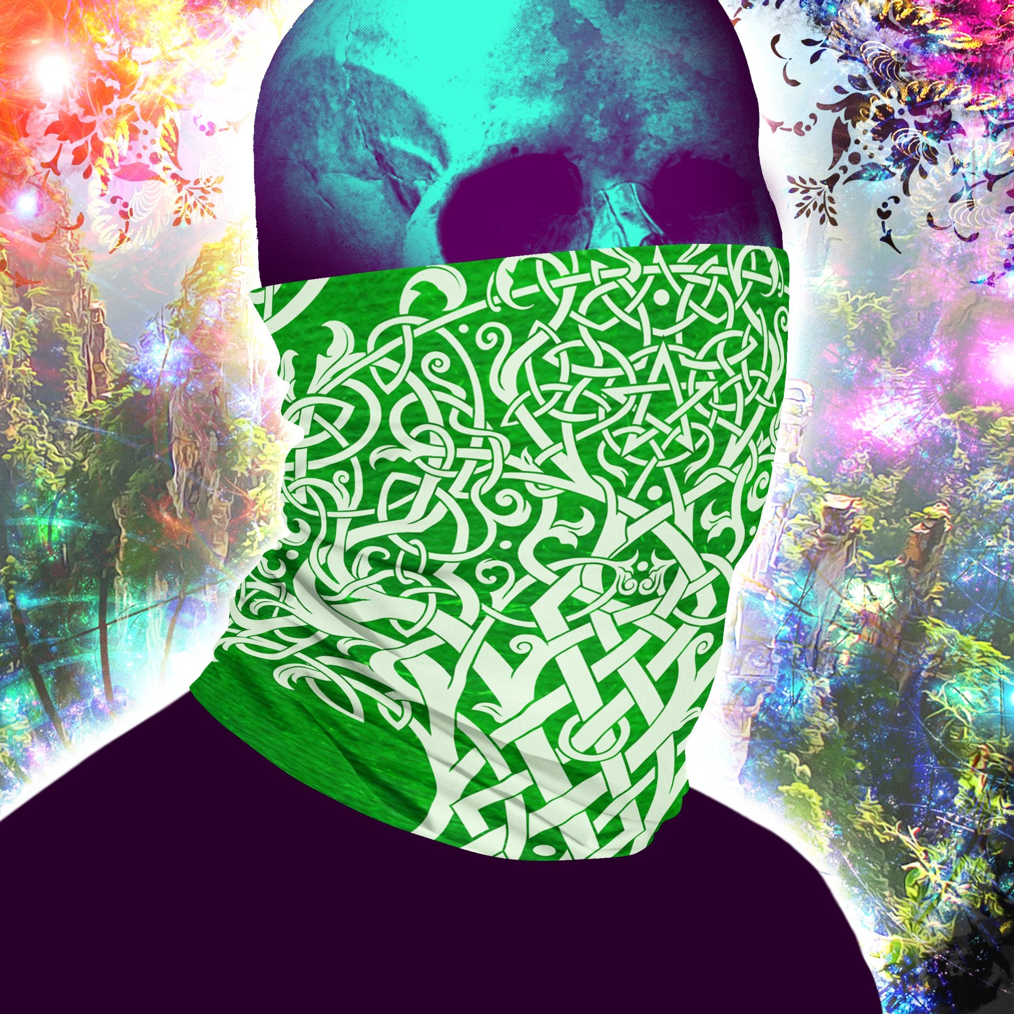 Colorful Tree of Life Neck Gaiter, Face Mask, Printed Head Covering, Rave Outfit, Celtic Pagan Outfit, Witchy - 7 Colors - Abysm Internal