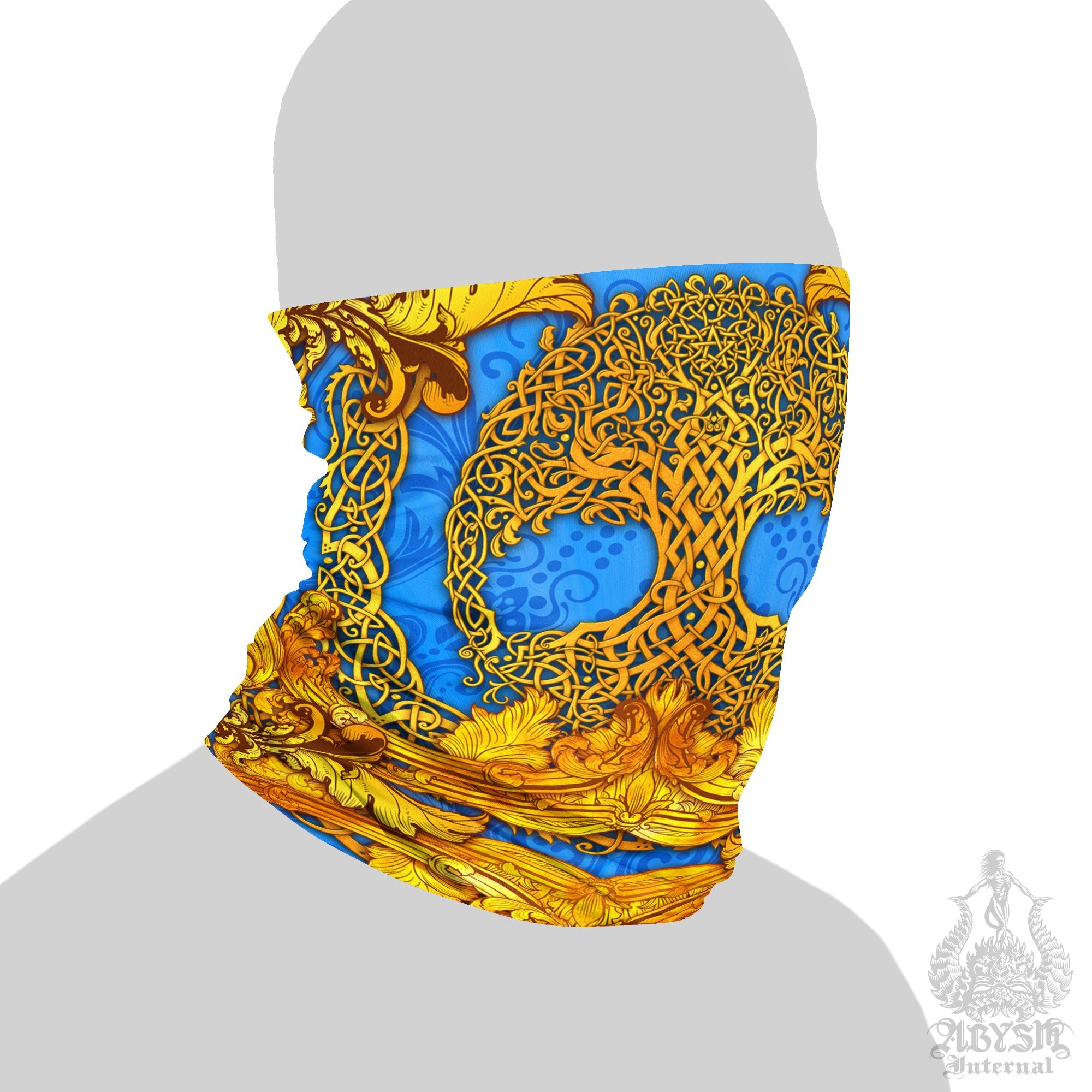 Colorful Tree of Life Neck Gaiter, Face Mask, Printed Head Covering, Rave Outfit, Celtic Pagan Outfit, Witchy - 7 Colors - Abysm Internal