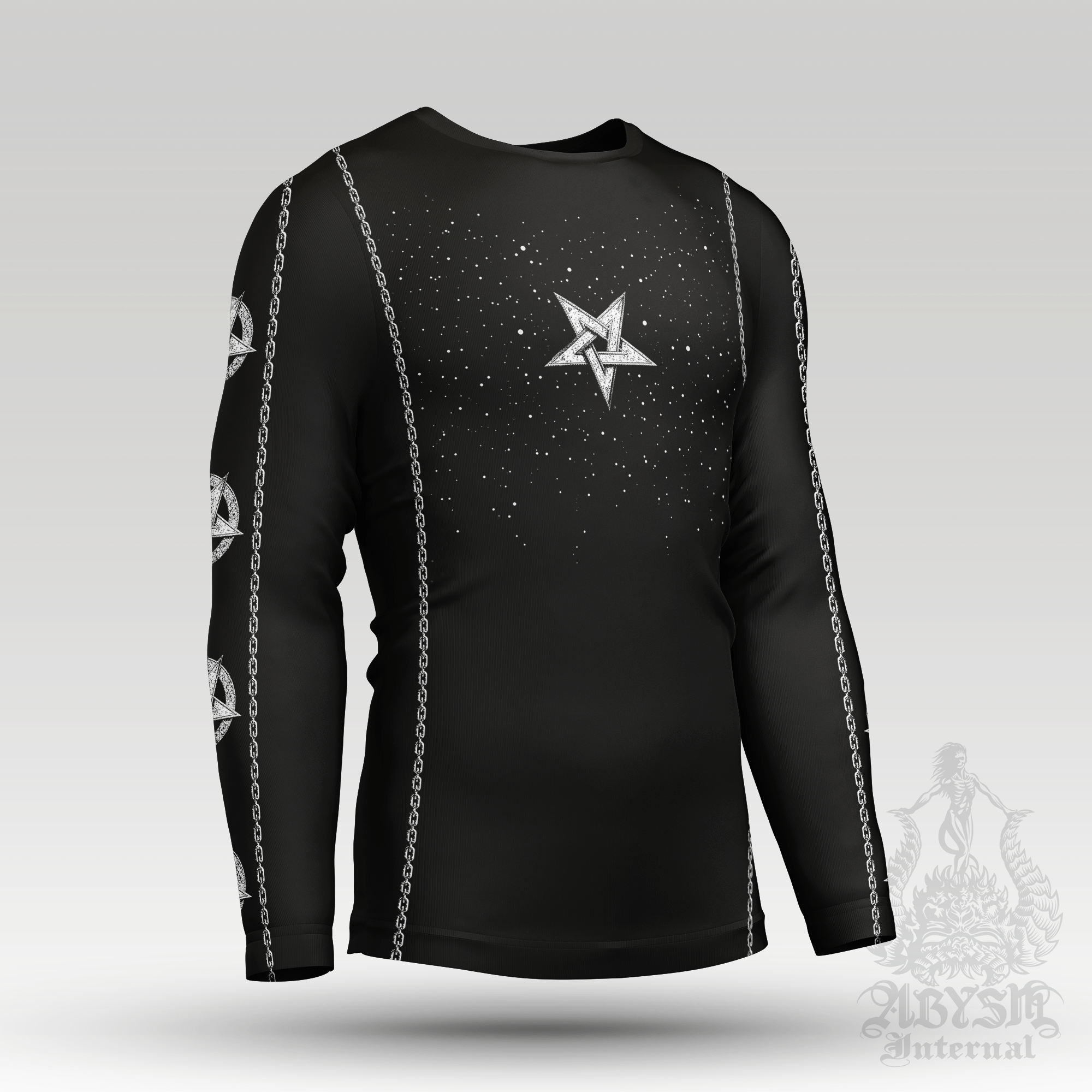 Devil Rash Guard - Goth Hell Long Sleeve Surf Shirt, Satanic Sports Top | Gothic and Occult Art UV Protection Activewear for Men and Women - Abysm Internal