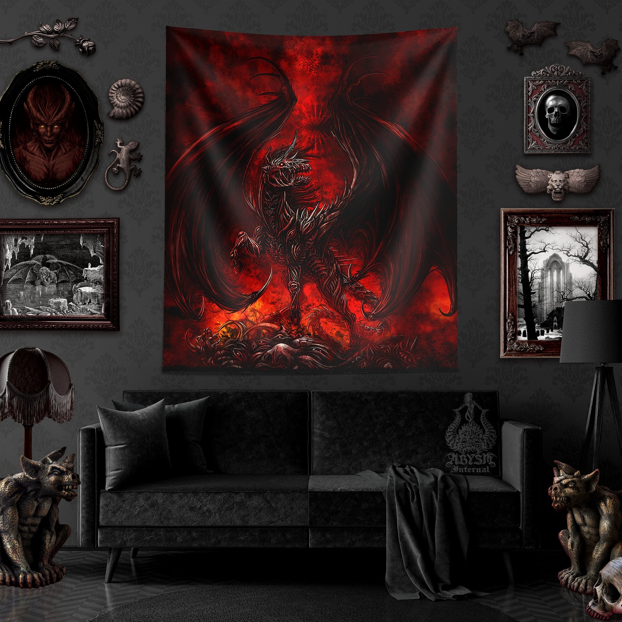 Fantasy Tapestry, Demon Vertical Art Print, DnD Decor - Hell Horse - Abysm Internal