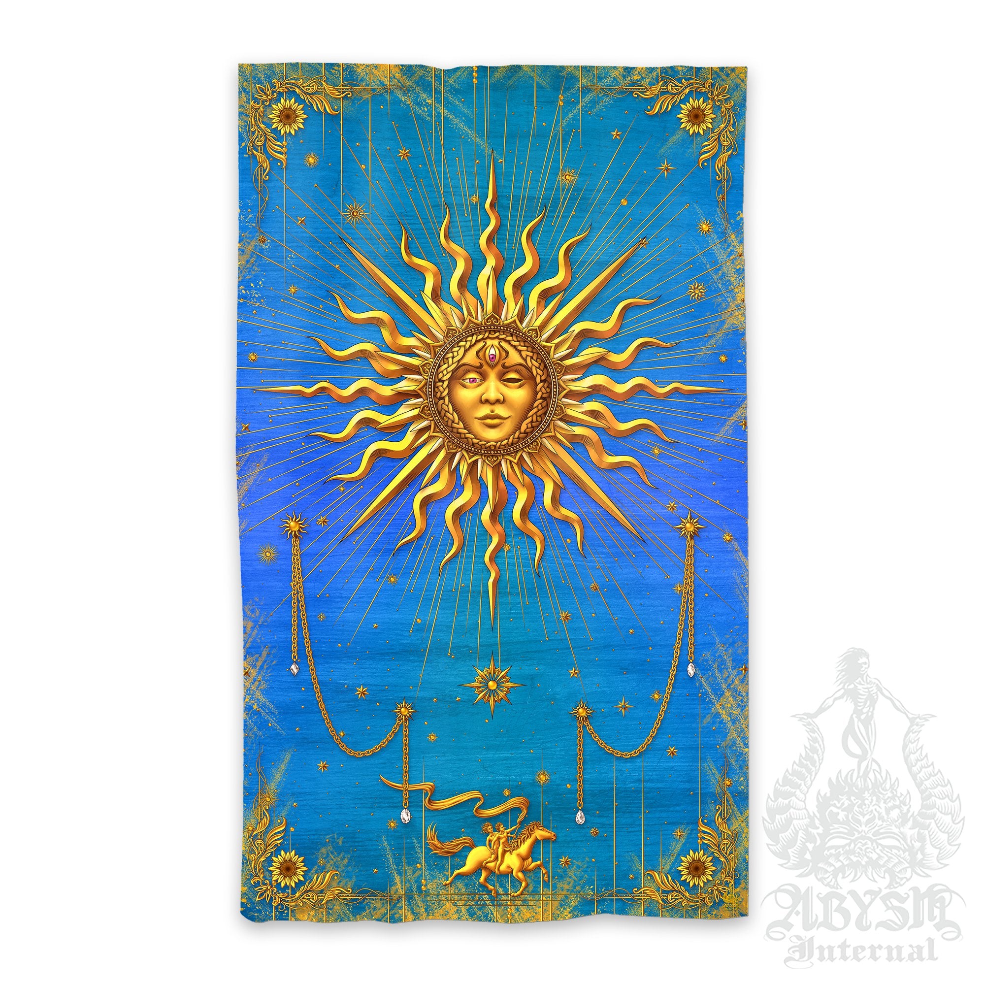 Gold Sun Curtains, 50x84' Printed Window Panels, Tarot Arcana, Esoteric Art Print , Boho and Indie Home Decor - 7 Colors - Abysm Internal