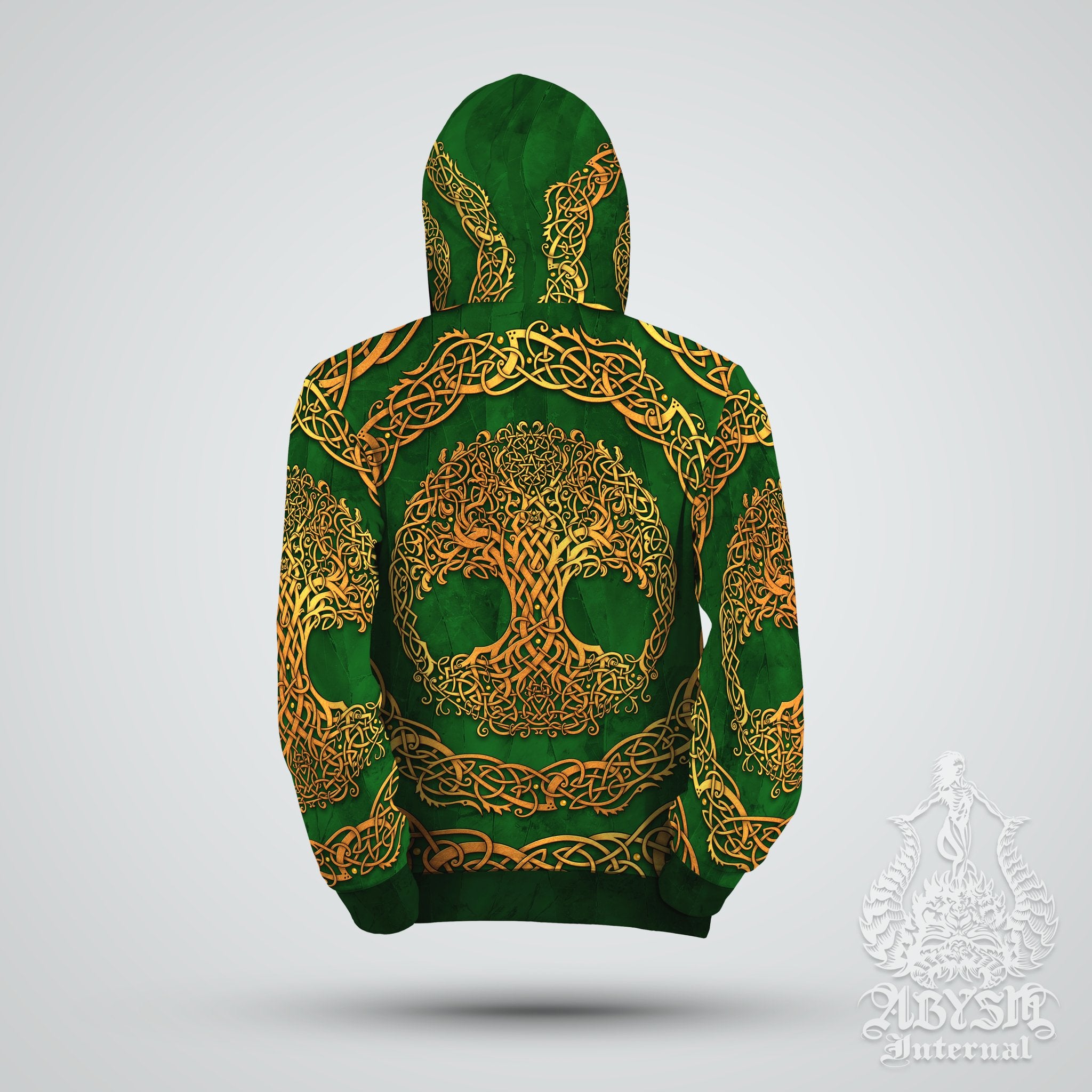 Gold Tree of Life Sweater, Indie Pullover, Boho Outfit, Witchy Hoodie, Celtic Streetwear, Alternative Clothing, Unisex - Black, Green or Purple, 3 Colors - Abysm Internal
