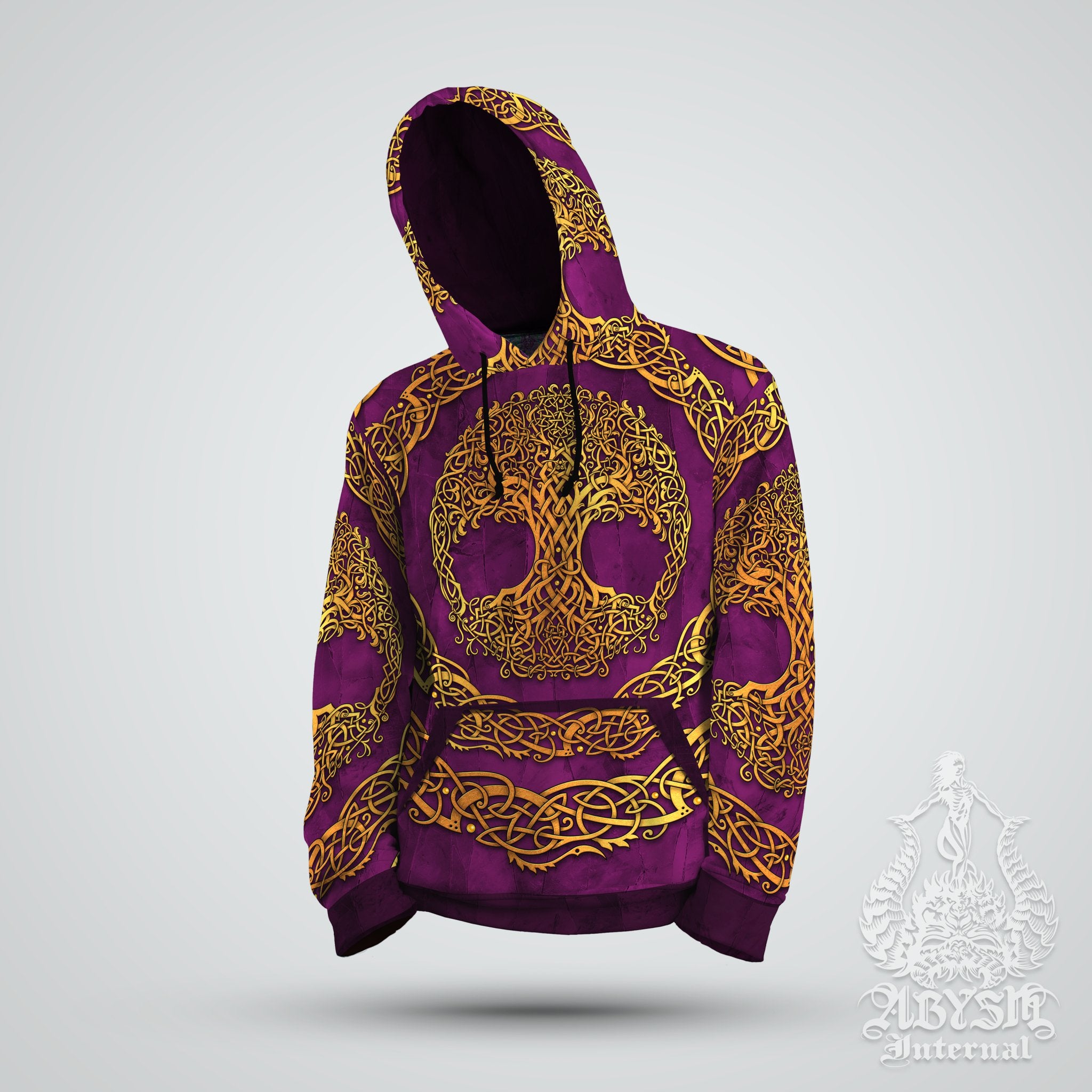 Gold Tree of Life Sweater, Indie Pullover, Boho Outfit, Witchy Hoodie, Celtic Streetwear, Alternative Clothing, Unisex - Black, Green or Purple, 3 Colors - Abysm Internal
