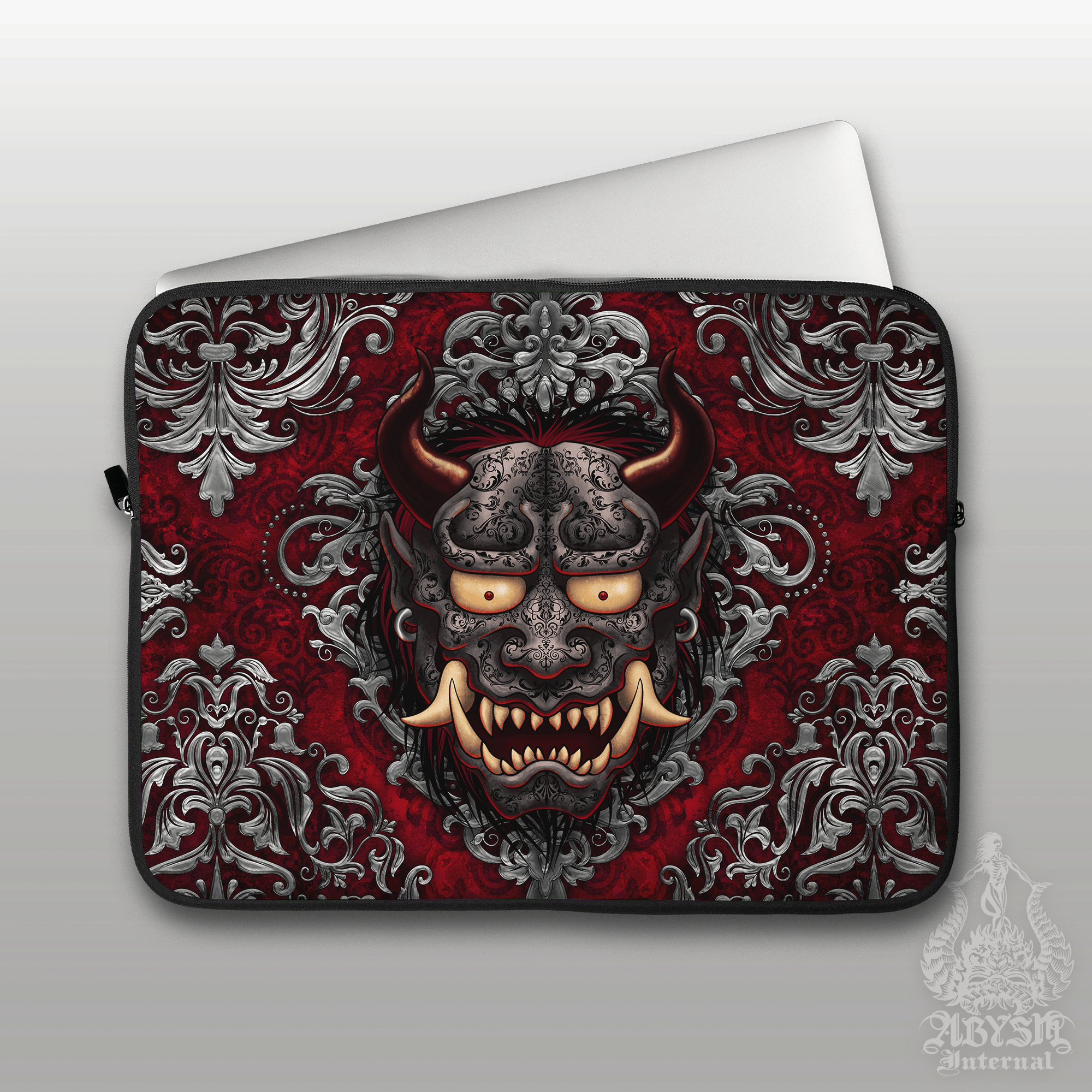 Gothic Oni Laptop Case – Goth Japanese Demon, 13" & 15", Dark Fantasy Art, Printed Padded Soft Sleeve - Abysm Internal