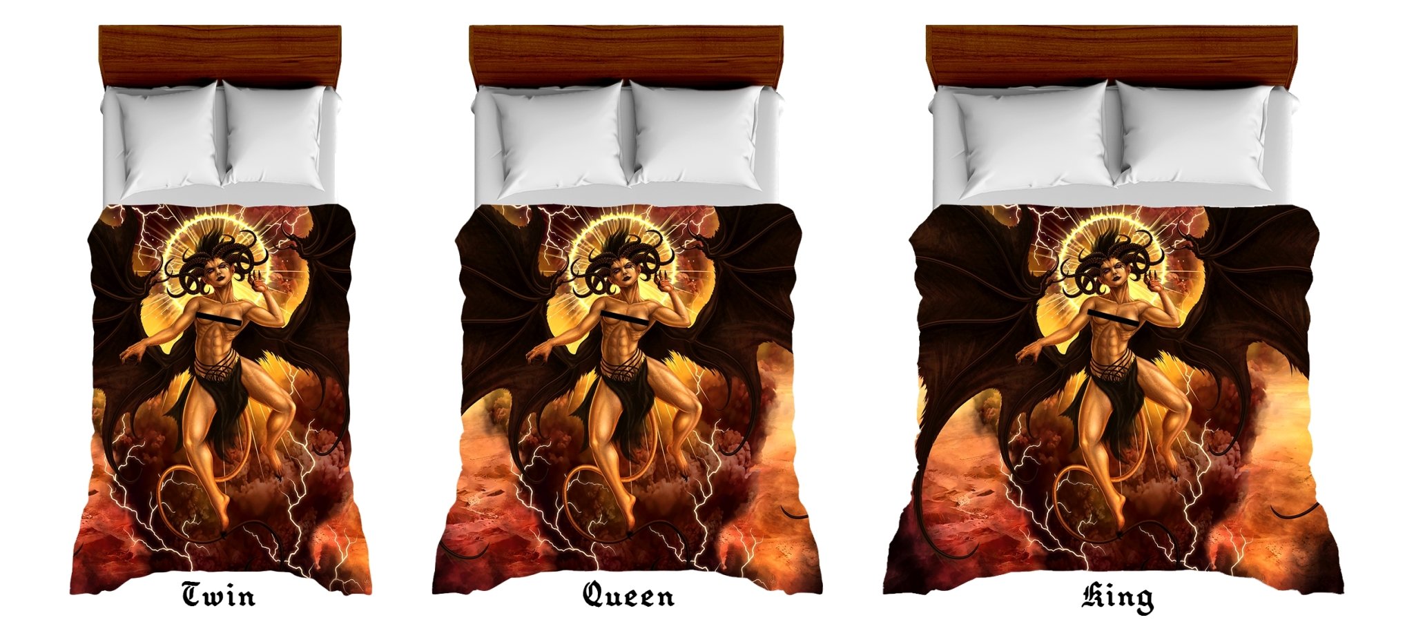 Lilith Bedding Set, Comforter or Duvet, Erotic Art, Satanic Room, Nude Demoness, Dark Bed Cover and Bedroom Decor, King, Queen & Twin Size - Clothed, Naked or Semi-Nude, 3 Versions - Abysm Internal