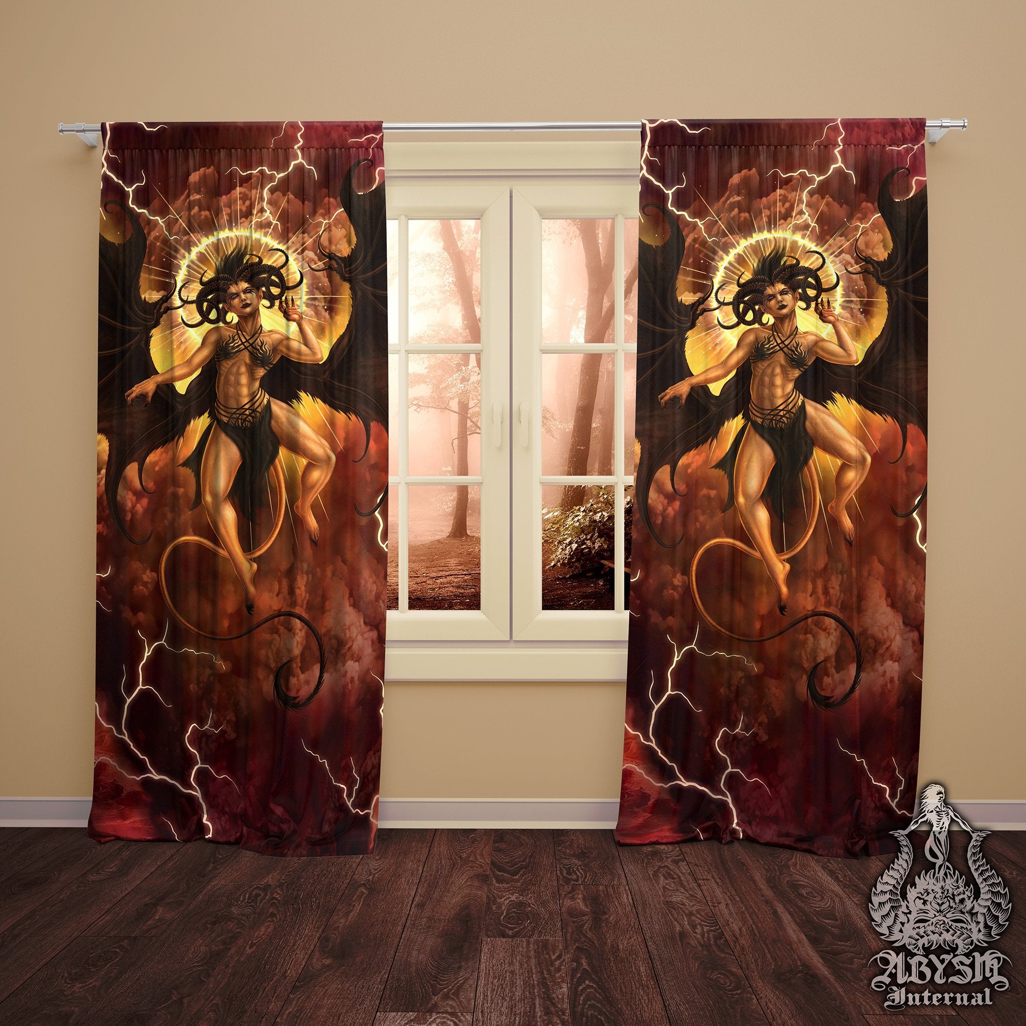 Lilith Curtains, 50x84' Printed Window Panels, NSFW Demoness, Dark Erotic Art Print, Satanic Decor - Nude, Semi or Clothed, 3 versions - Abysm Internal