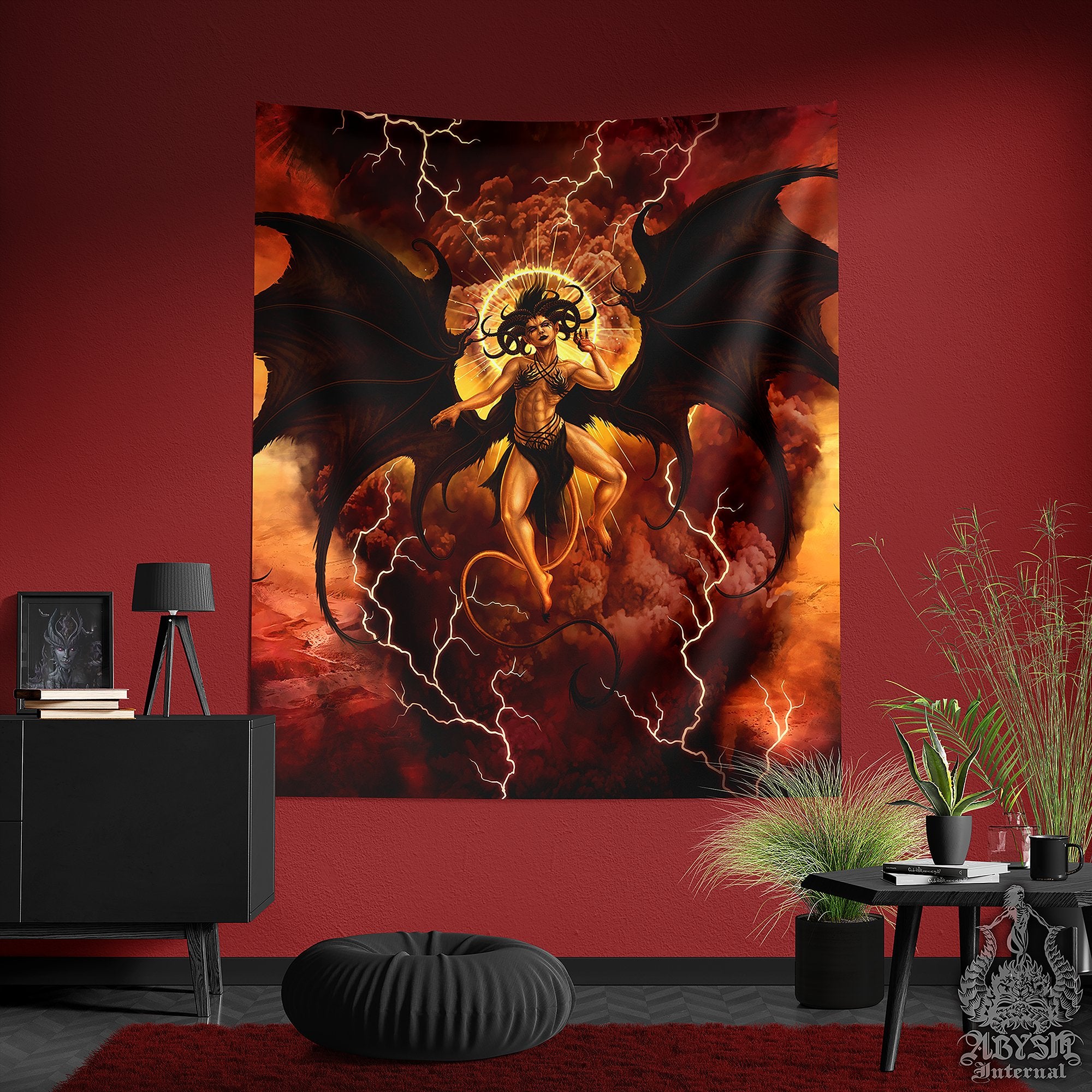 Lilith Tapestry, Satanic Wall Print, Dark and Erotic Fantasy Decor, Sexy Demoness - Nude, Semi, Clothed, 3 versions - Abysm Internal