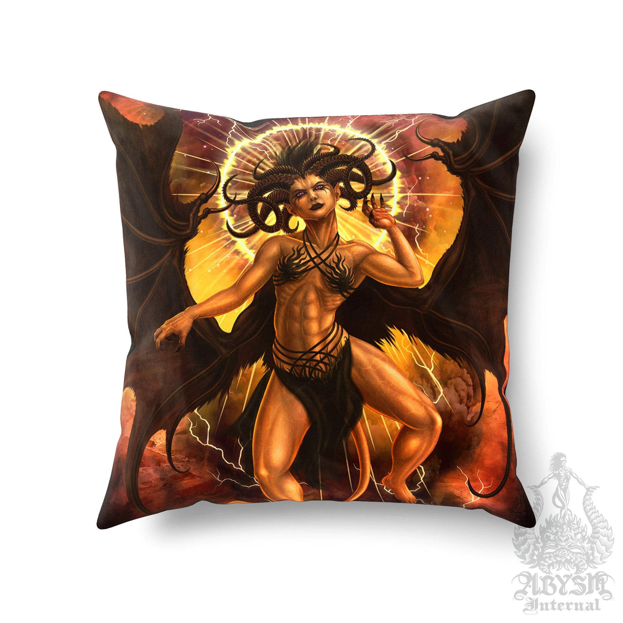 Lilith Throw Pillow, Decorative Accent Pillow, Square Cushion Cover, Demon, Game Room Decor, Dark Fantasy, Erotic Art, Alternative Home - Clothed, Semi, Nude, 3 versions - Abysm Internal