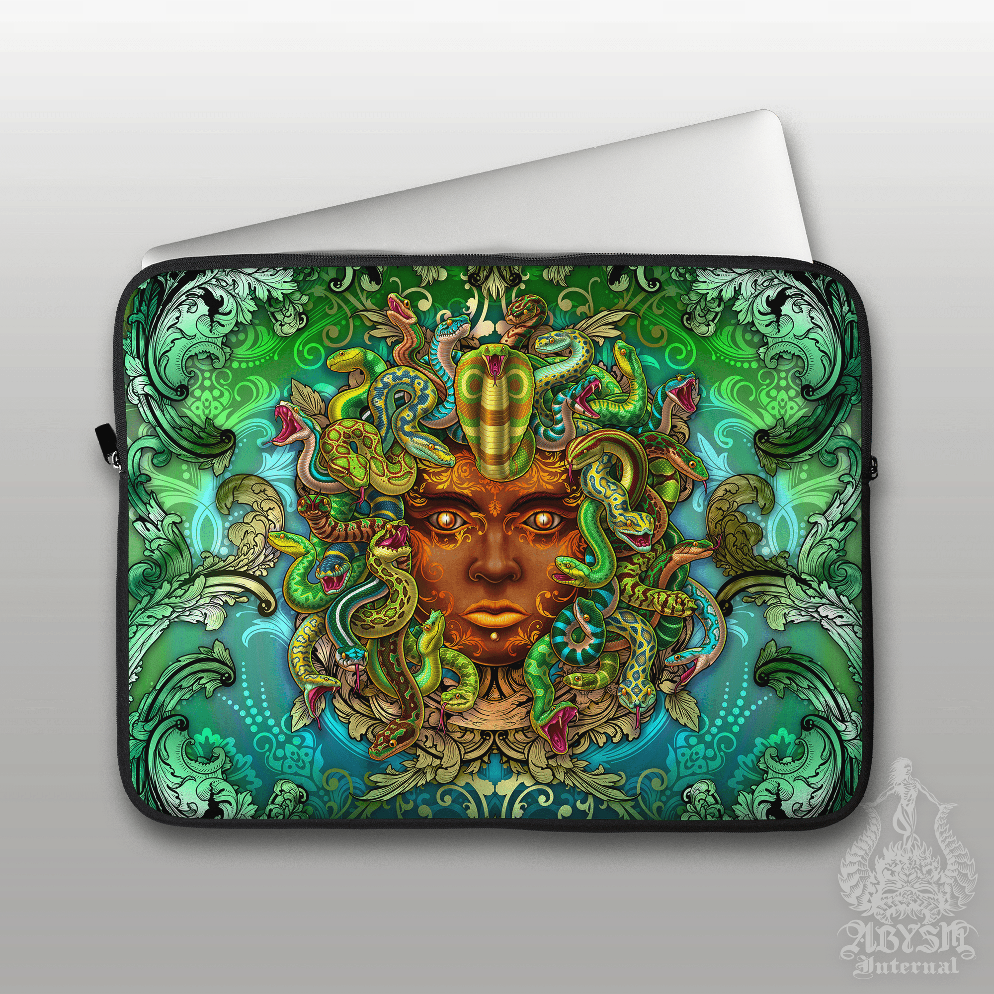 Medusa Laptop Case – Pagan Goddess, Nature, 13" & 15", Fantasy Art, Printed Padded Soft Sleeve - Abysm Internal