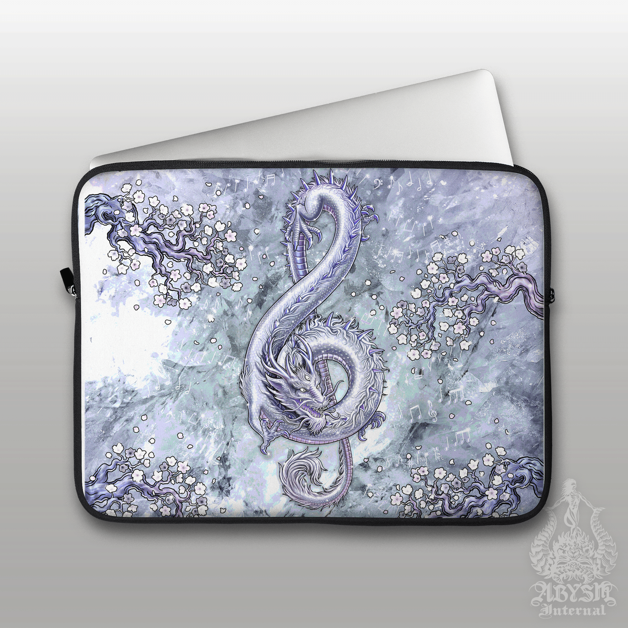 Music Laptop Case – Gemstone Asian Dragon, Treble Clef, 13" & 15", Fantasy Art, Printed Padded Soft Sleeve - 8 Colors - Abysm Internal