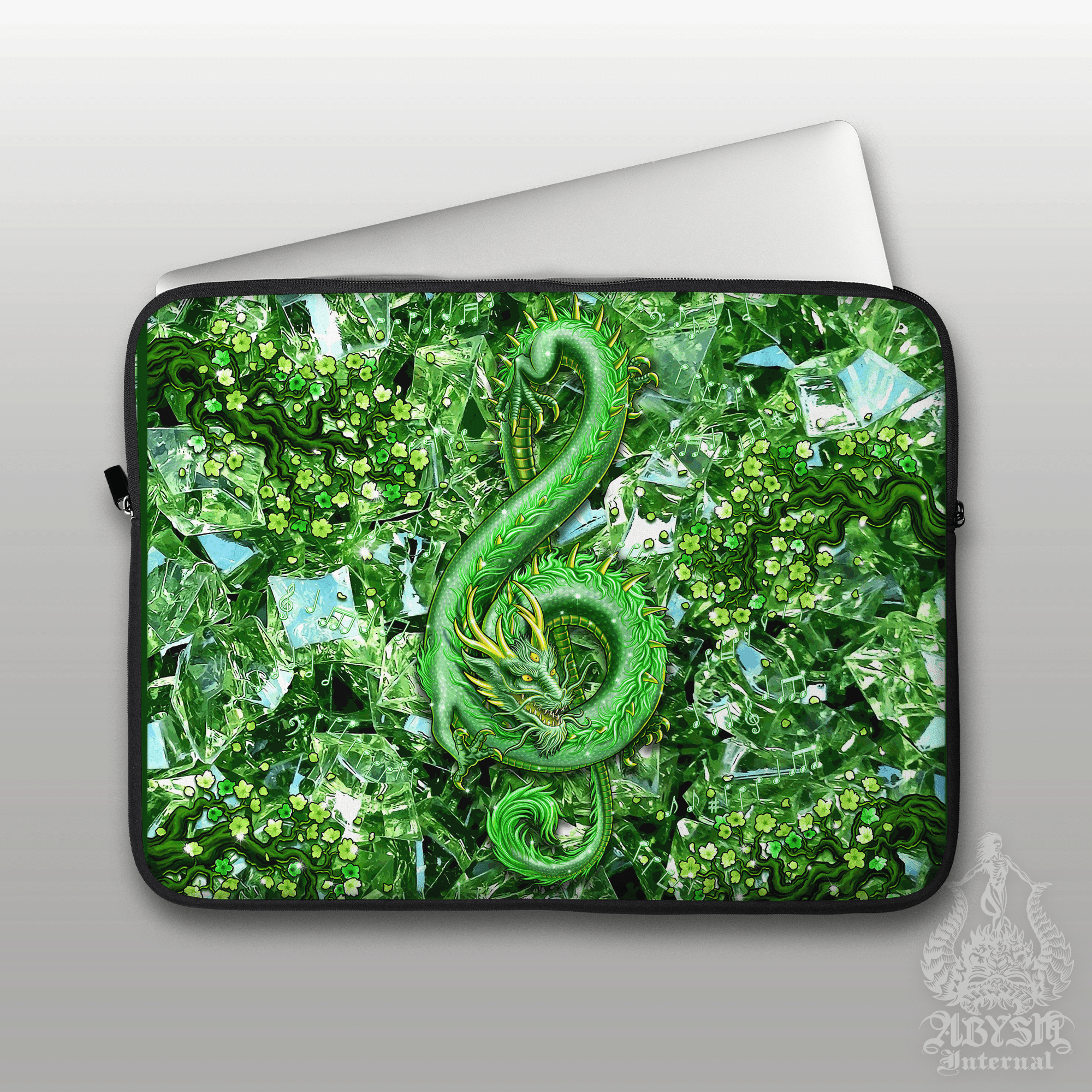 Music Laptop Case – Gemstone Asian Dragon, Treble Clef, 13" & 15", Fantasy Art, Printed Padded Soft Sleeve - 8 Colors - Abysm Internal