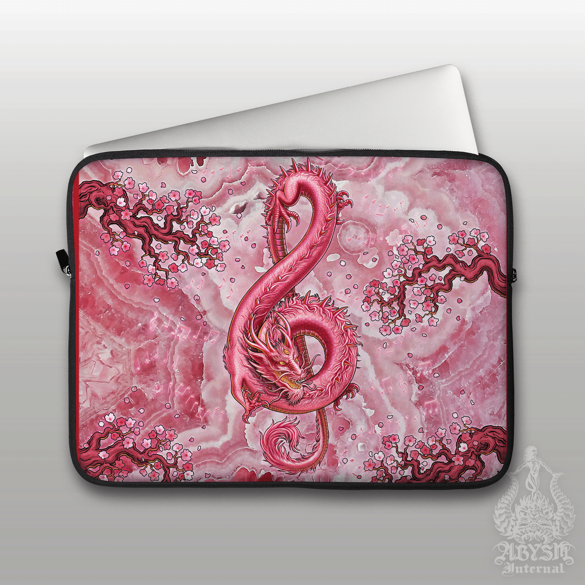 Music Laptop Case – Gemstone Asian Dragon, Treble Clef, 13" & 15", Fantasy Art, Printed Padded Soft Sleeve - 8 Colors - Abysm Internal