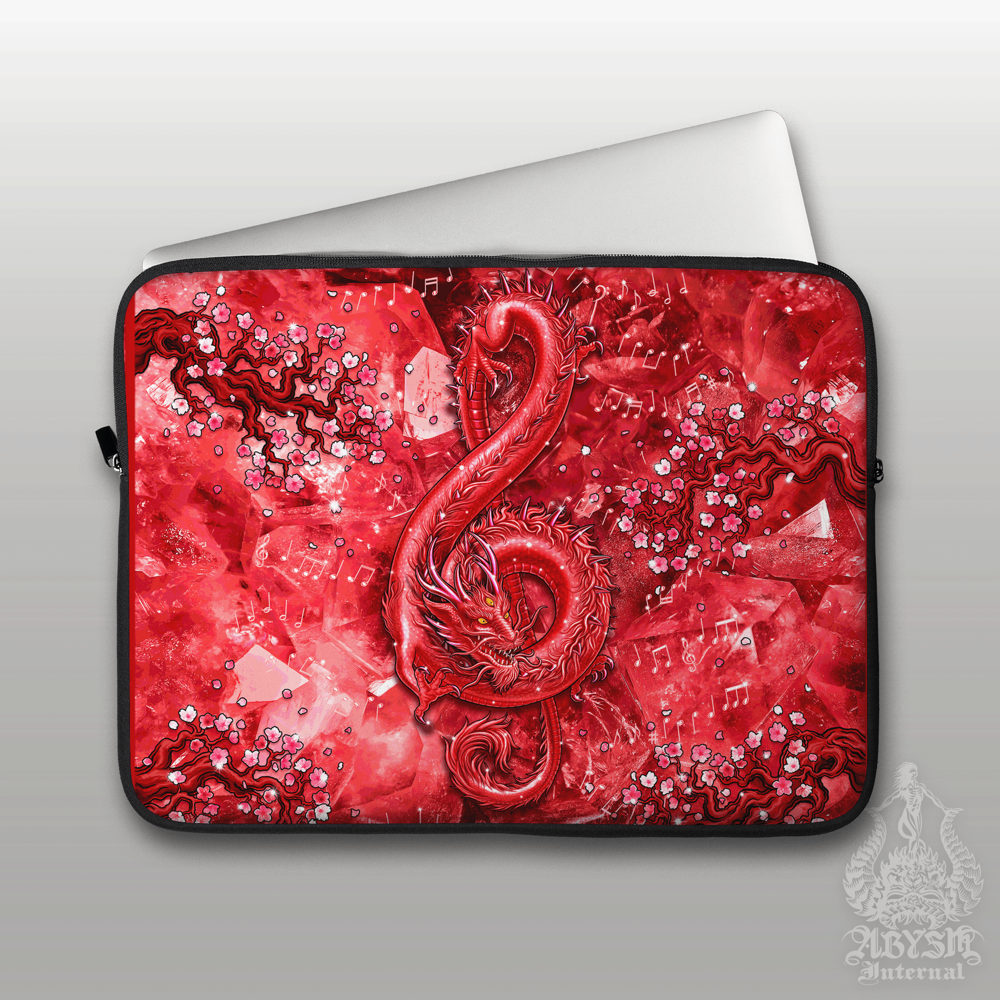 Music Laptop Case – Gemstone Asian Dragon, Treble Clef, 13" & 15", Fantasy Art, Printed Padded Soft Sleeve - 8 Colors - Abysm Internal