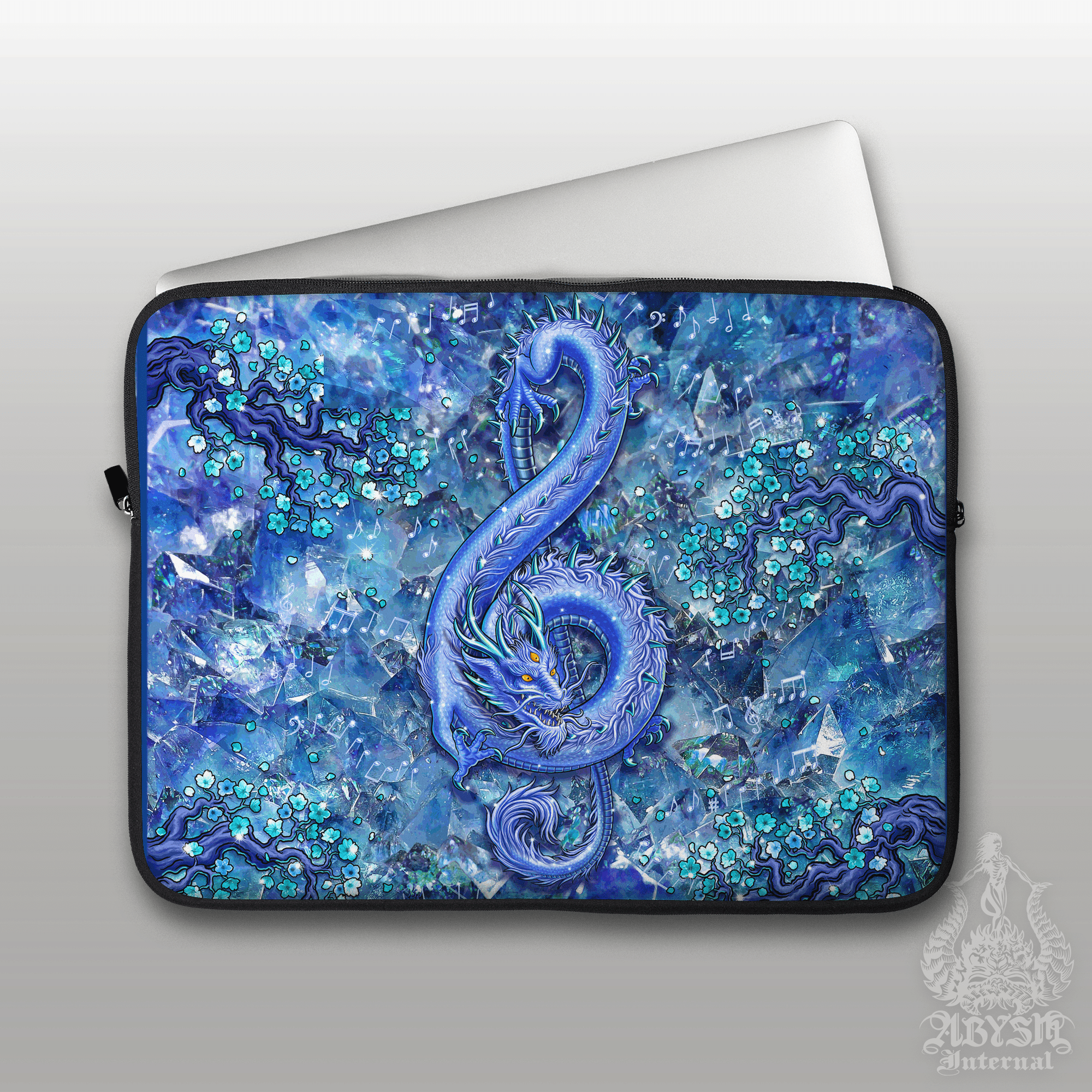 Music Laptop Case – Gemstone Asian Dragon, Treble Clef, 13" & 15", Fantasy Art, Printed Padded Soft Sleeve - 8 Colors - Abysm Internal