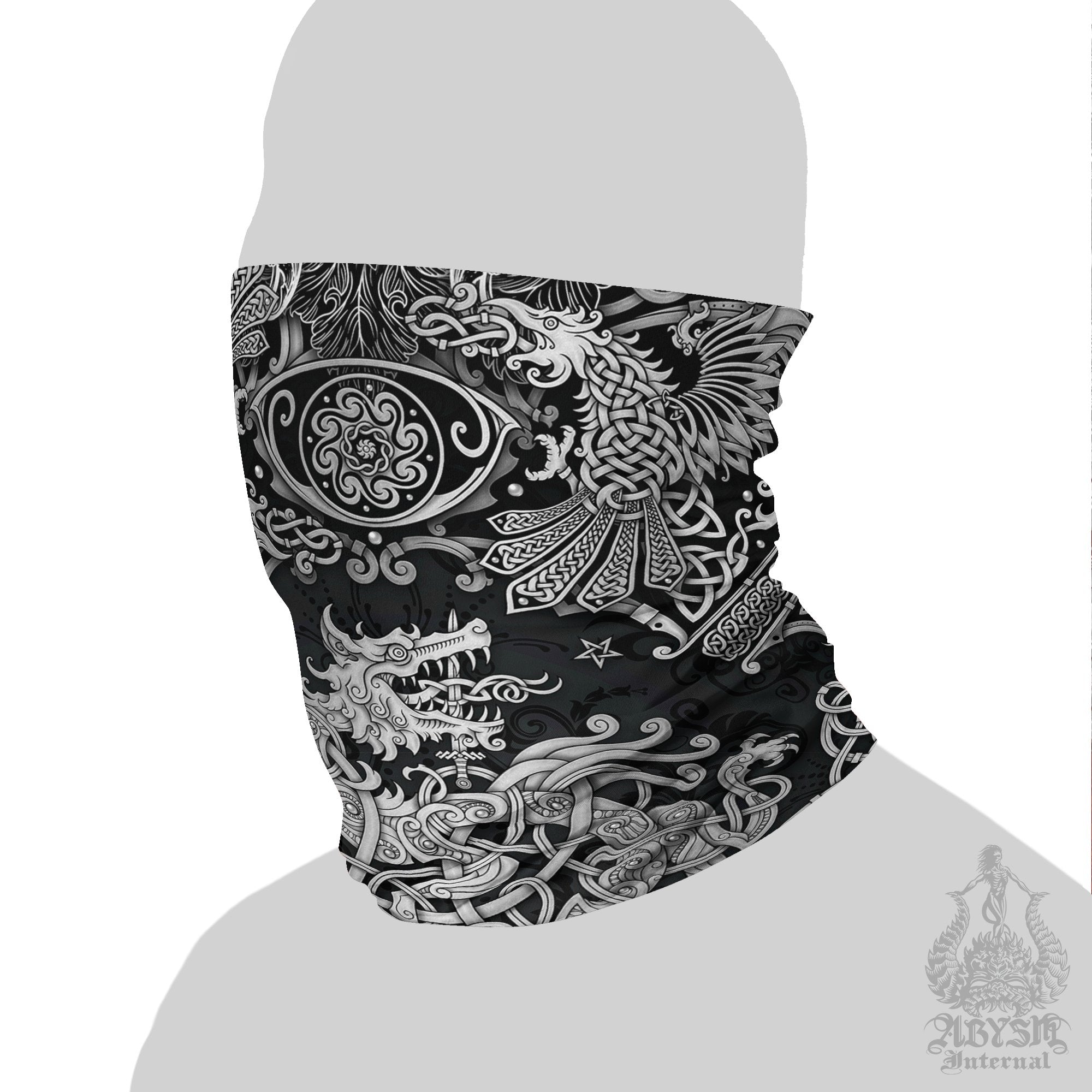 Norse Wolf Neck Gaiter, Fenrir Face Mask, Viking Printed Head Covering, Nordic Art - Dark - Abysm Internal