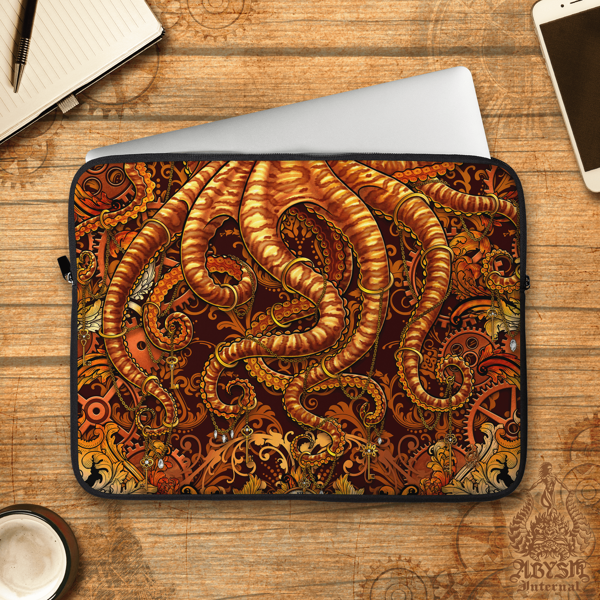 Octopus Laptop Case – Steampunk Tentacles, 13" & 15", Fantasy Art, Printed Padded Soft Sleeve - Abysm Internal
