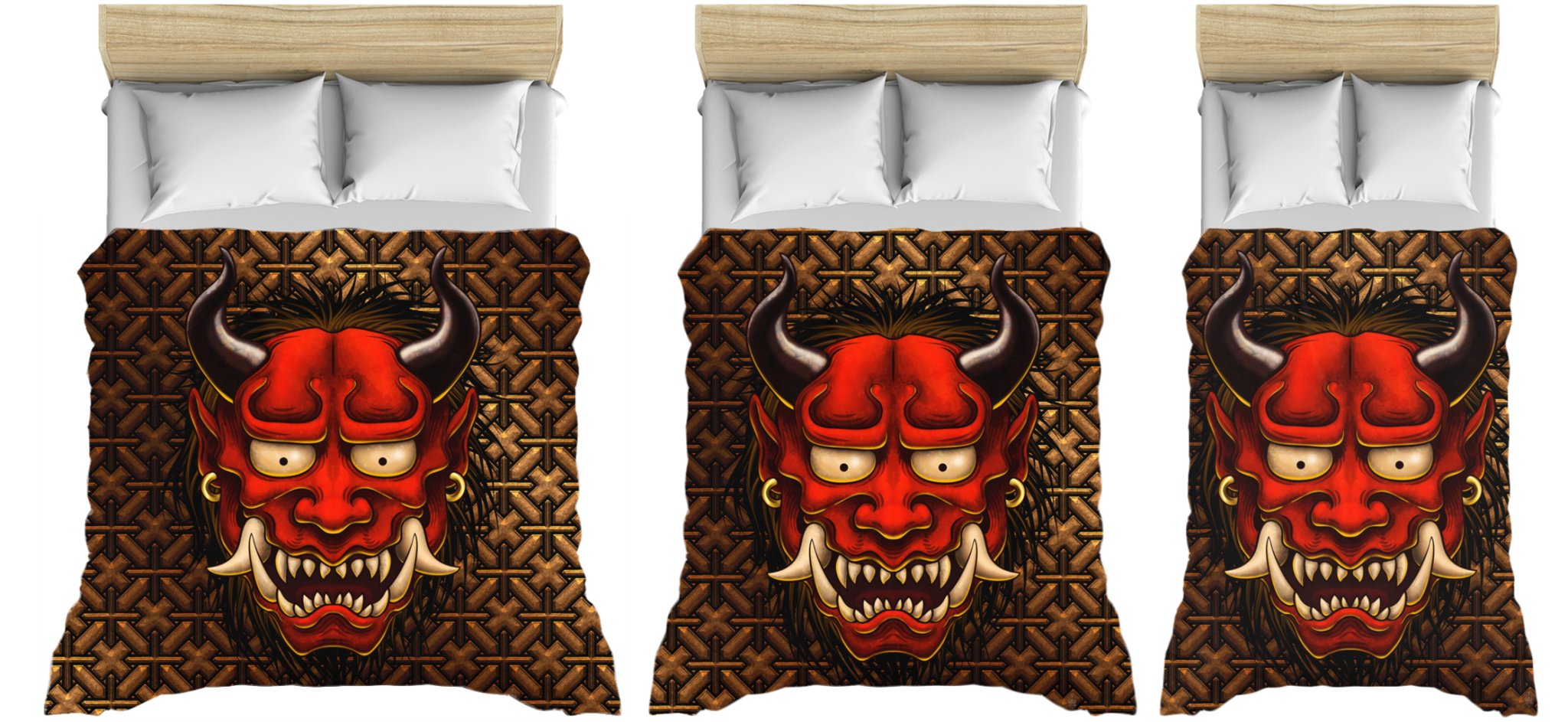 Oni Bedding Set, Comforter or Duvet, Anime Bed Cover, Bedroom Decor, King, Queen & Twin Size - White or Red Japanese Demon, Original 2 Colors - Abysm Internal