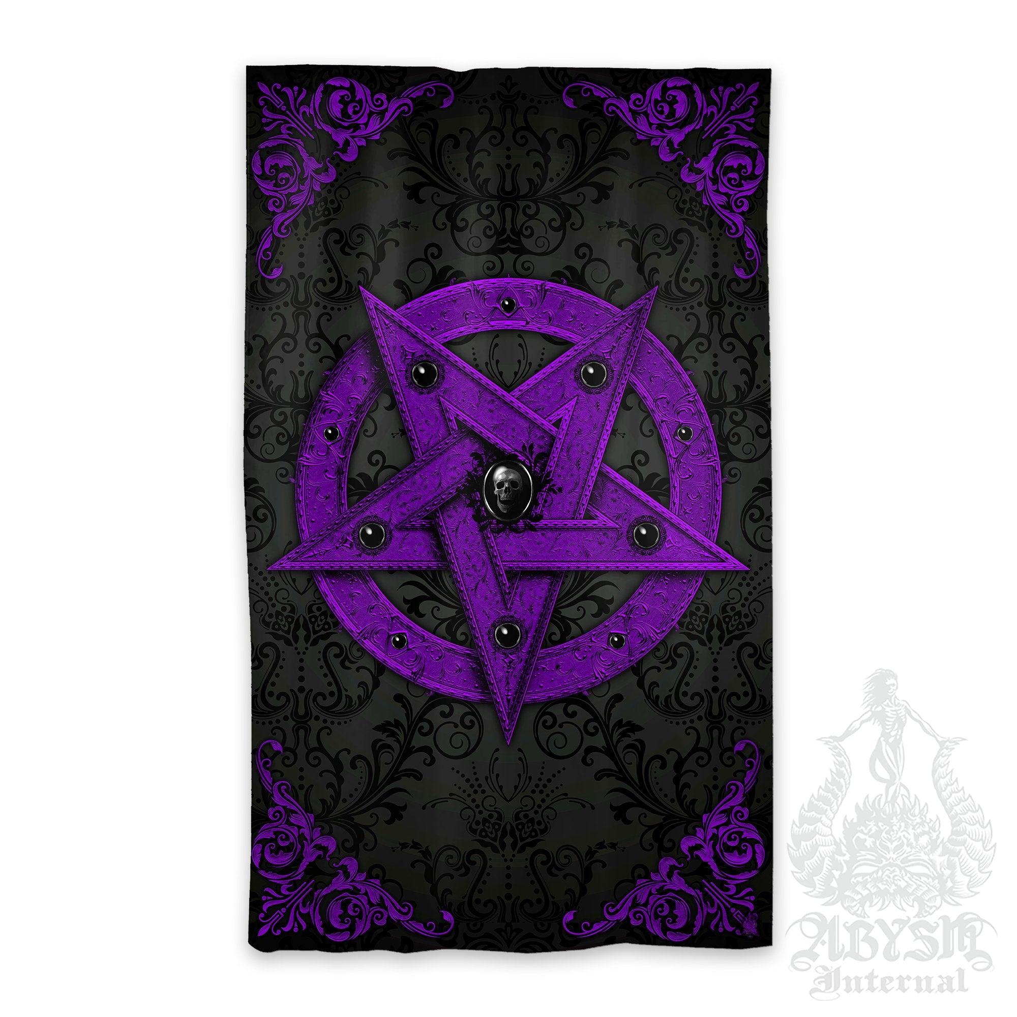 Pastel Goth Pentagram Curtains, Satanic Art, 50x84' Printed Window Panels, Purple Goth Home Decor - Abysm Internal