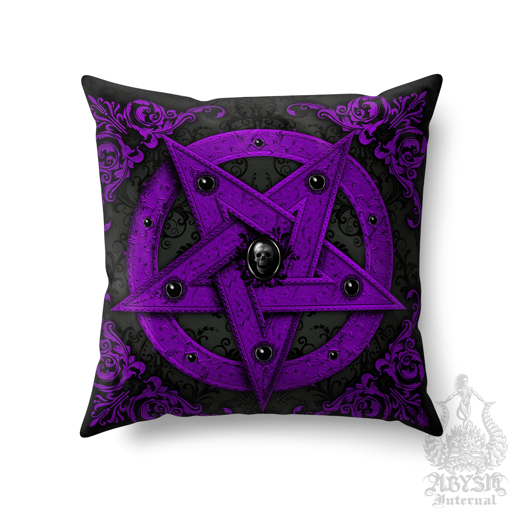 Pastel Goth Throw Pillow, Decorative Accent Pillow, Square Cushion Cover, Purple Pentagram, Satanic Witch Home, Whimsigoth Decor - Abysm Internal