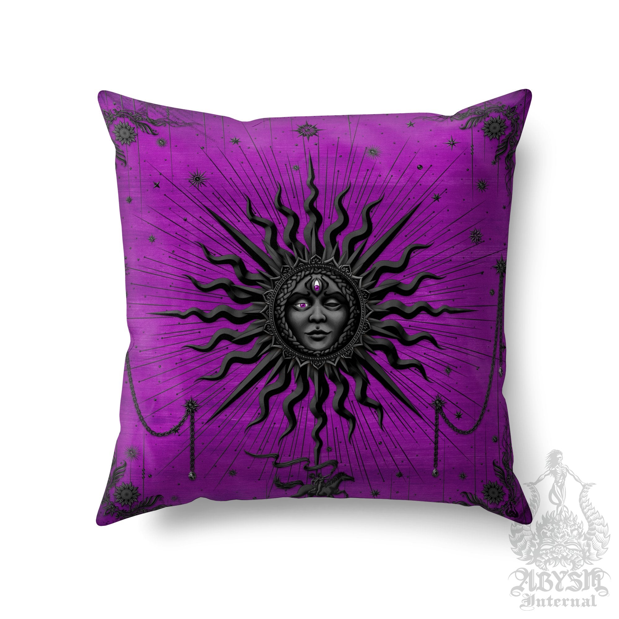 Pastel Goth Throw Pillow, Witchy Decorative Accent Pillow, Witch Square Cushion Cover, Black Sun, Arcana Tarot Art, Whimsigoth Home, Fortune & Magic Room Decor - Purple - Abysm Internal