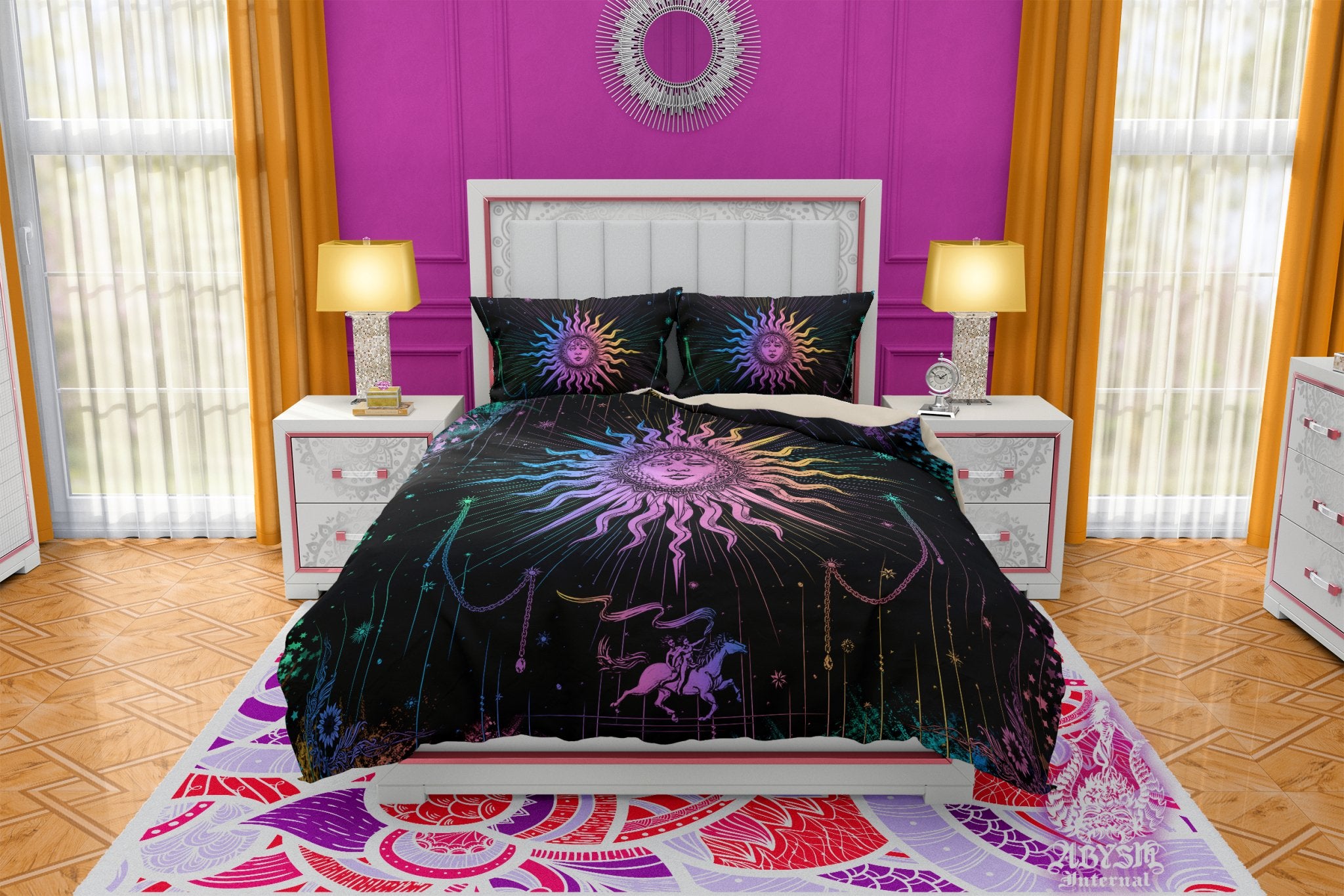 Pastel Sun Duvet Cover, Bed Covering, Trippy Comforter, Kids Bedroom Decor King, Queen & Twin Bedding Set - Tarot Arcana Art, Dark - Abysm Internal