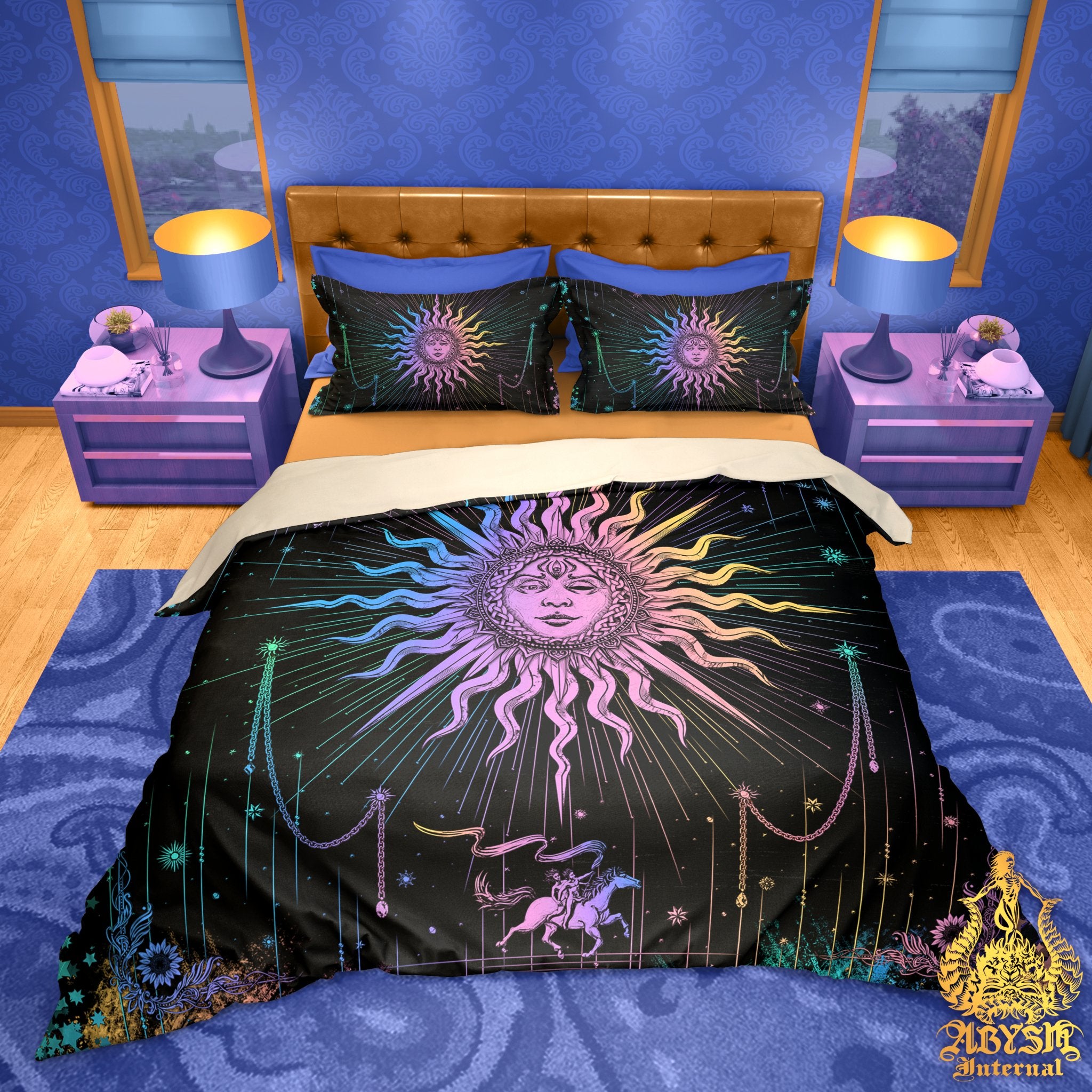 Pastel Sun Duvet Cover, Bed Covering, Trippy Comforter, Kids Bedroom Decor King, Queen & Twin Bedding Set - Tarot Arcana Art, Dark - Abysm Internal