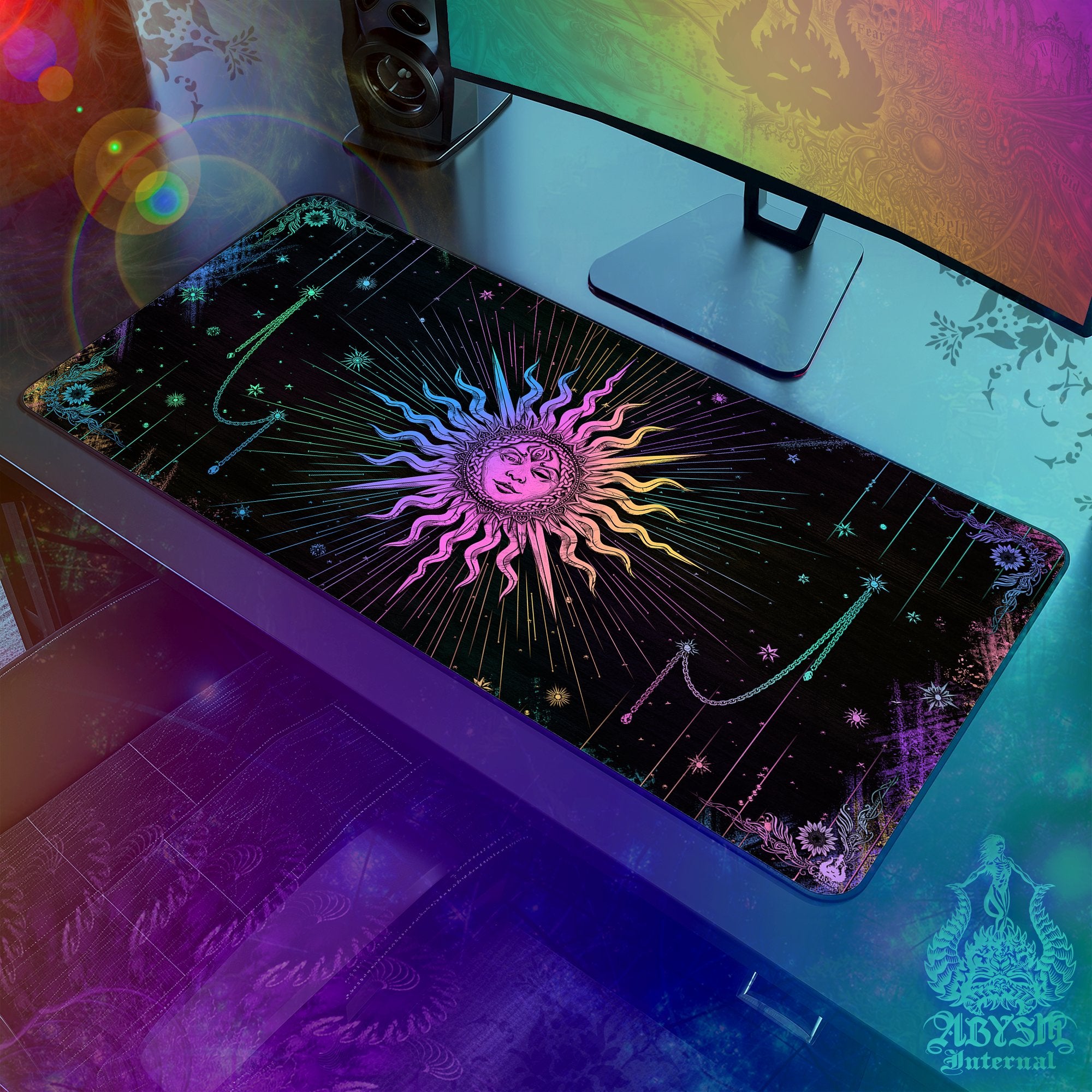 Pastel Sun Workpad, Tarot Arcana Desk Mat, Witch Gaming Mouse Pad, BBBBB Table Protector Cover, Dark Esoteric Art Print - Abysm Internal